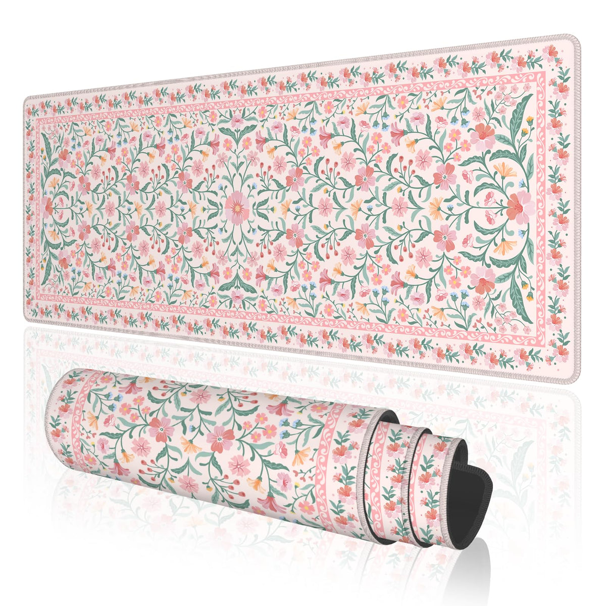 TOXXU Floral Gaming Mouse Pad with 3mm Anti-Slip Base (Cute Extended XL Large Mousepad Matt) (Big