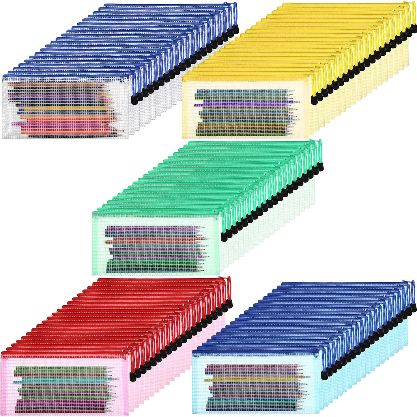 Mimorou 100 Pcs Mesh Pencil Pouch Bulk, Clear Organizer Bags, Vivid Color