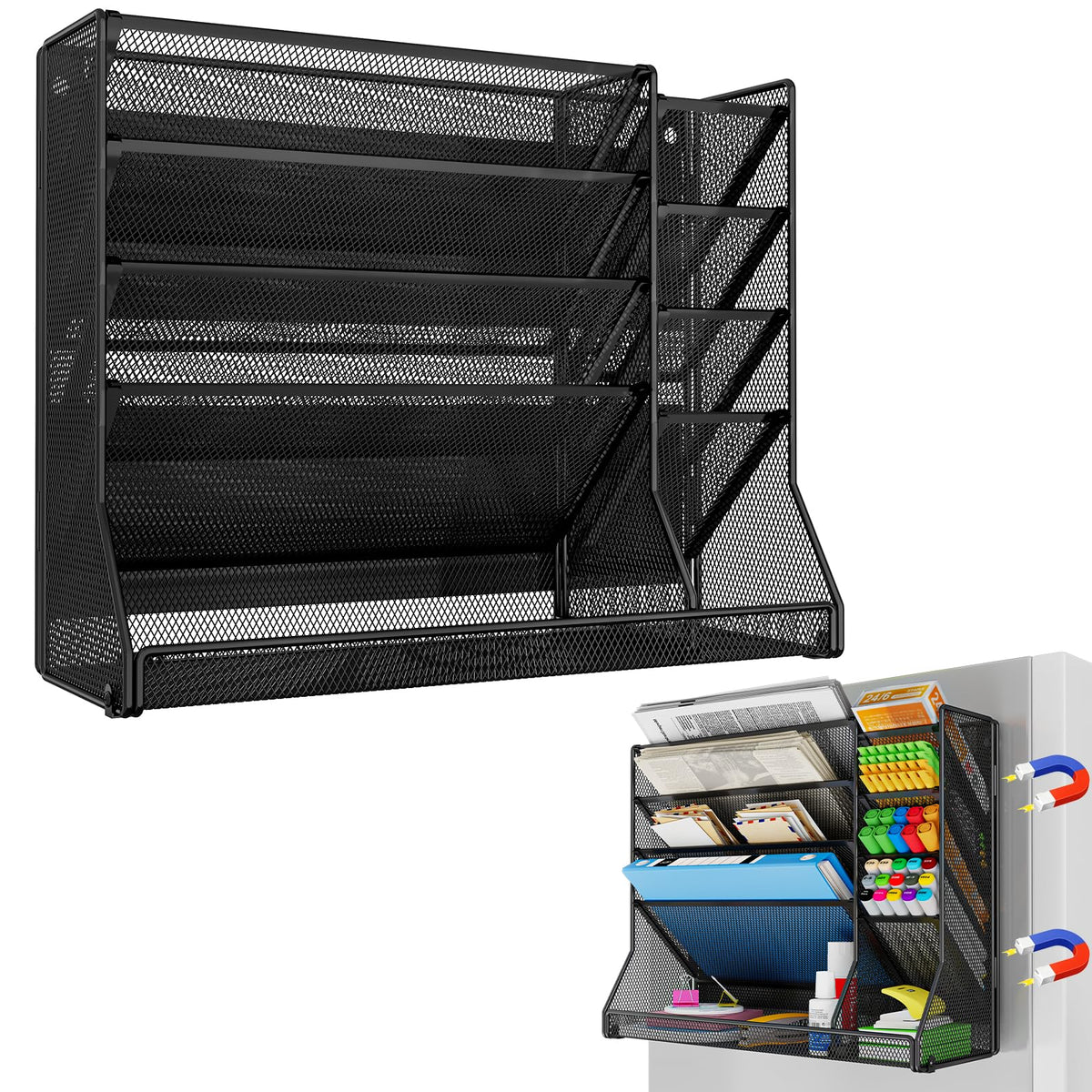 Jakyitvi 5-Tier Magnetic File Organizer R-Shaped Base Wall Hanging Black