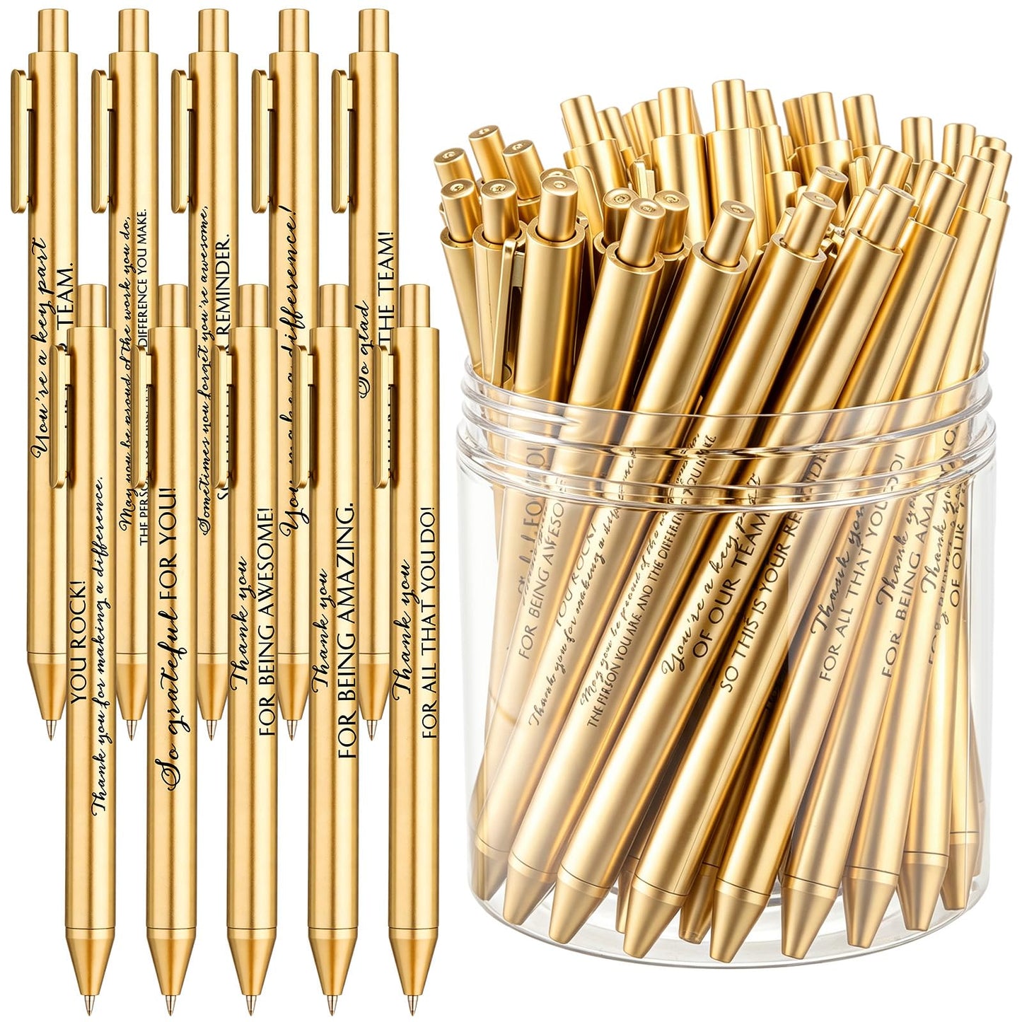 Crtiin 50 Pcs Inspirational Pens Bulk Gold, Team Motivation