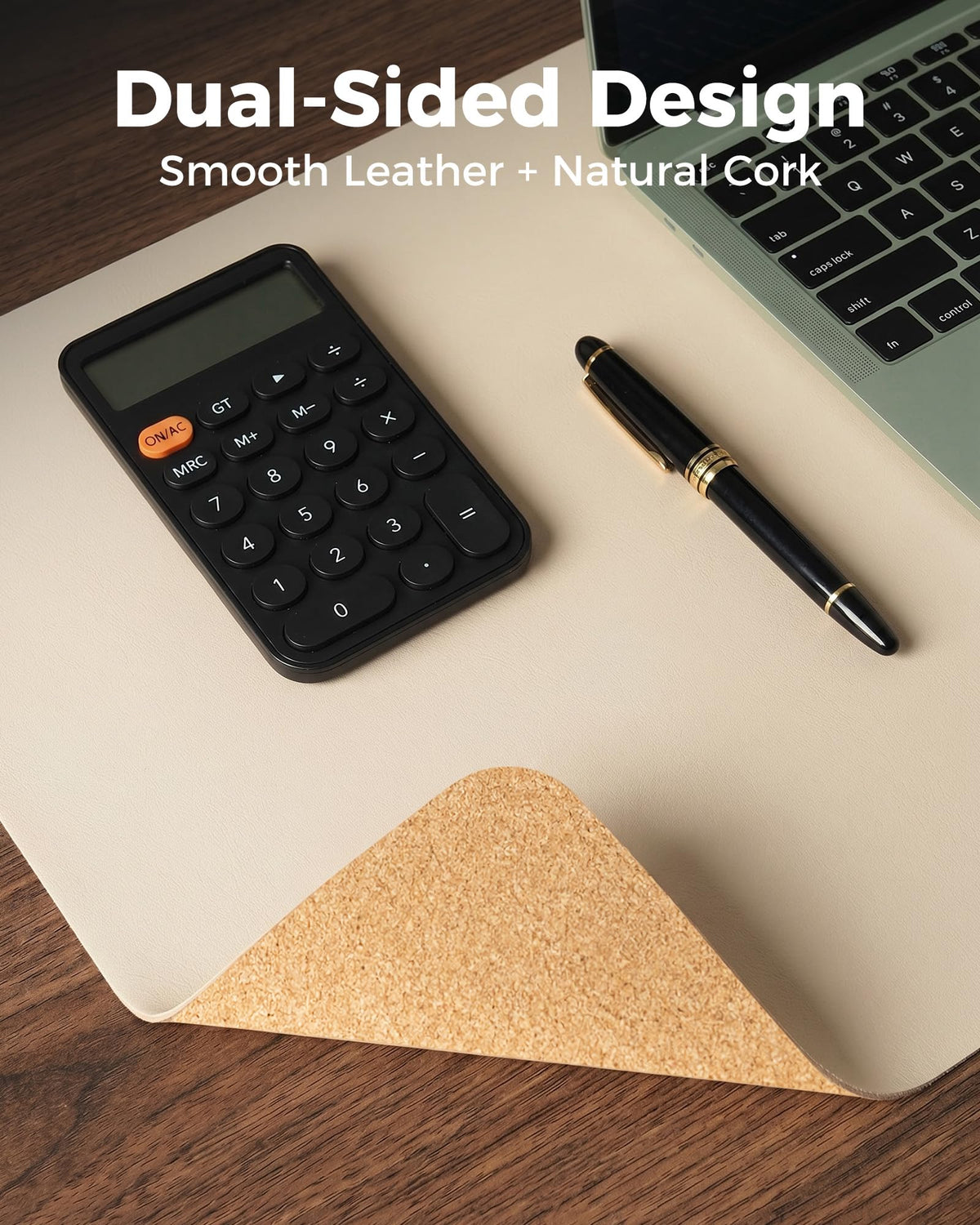 Aothia Dual-Sided Desk Mat - Natural Cork & Leather Desk Protector, Large Mouse Pad & Writing Pad