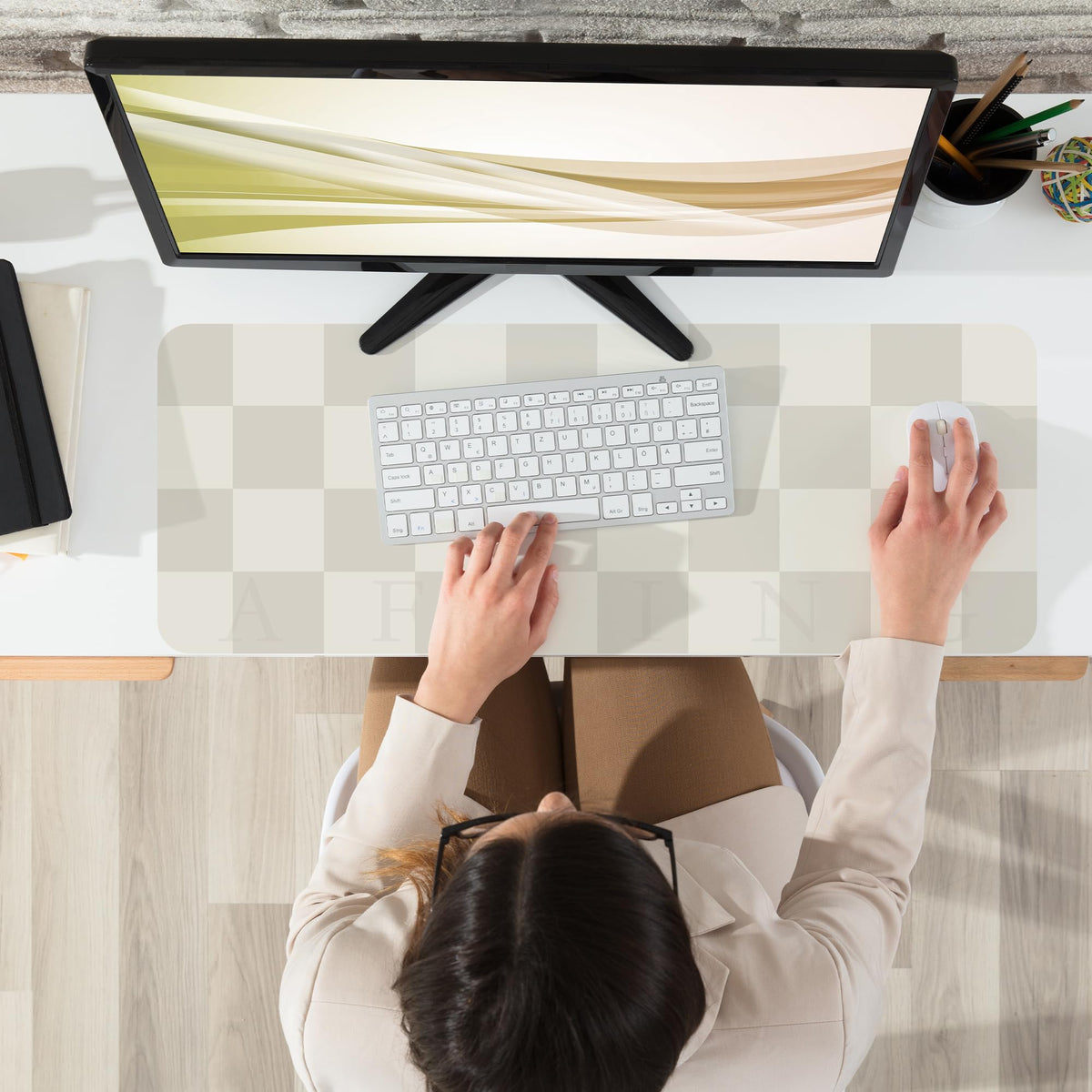 AFIING Leather Desk Mat, 31.5"x12", White Grey