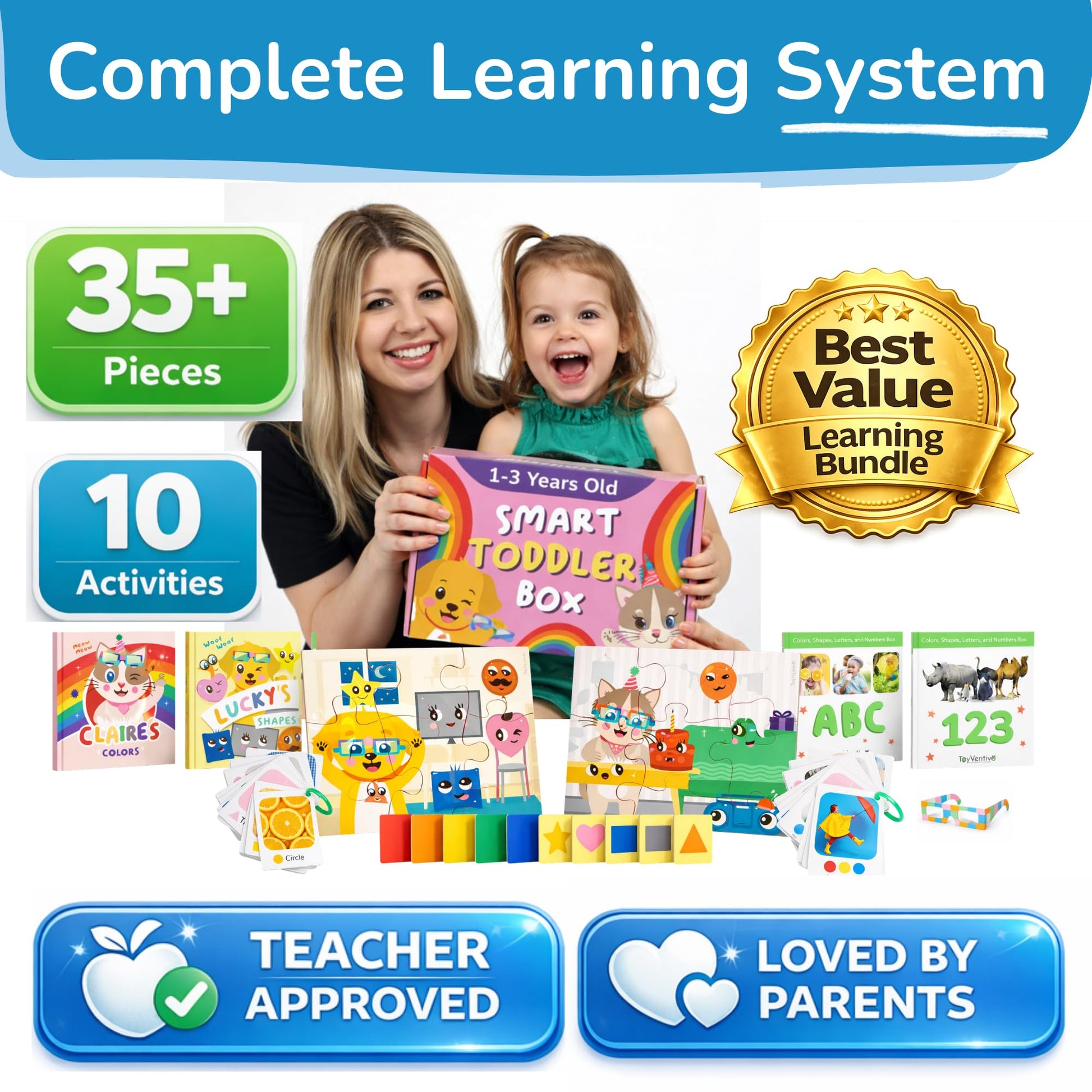 TOYVENTIVE Books, Flash Cards, and Puzzles – Educational Toys and Birthday Gifts for 1, 2, 3 Year