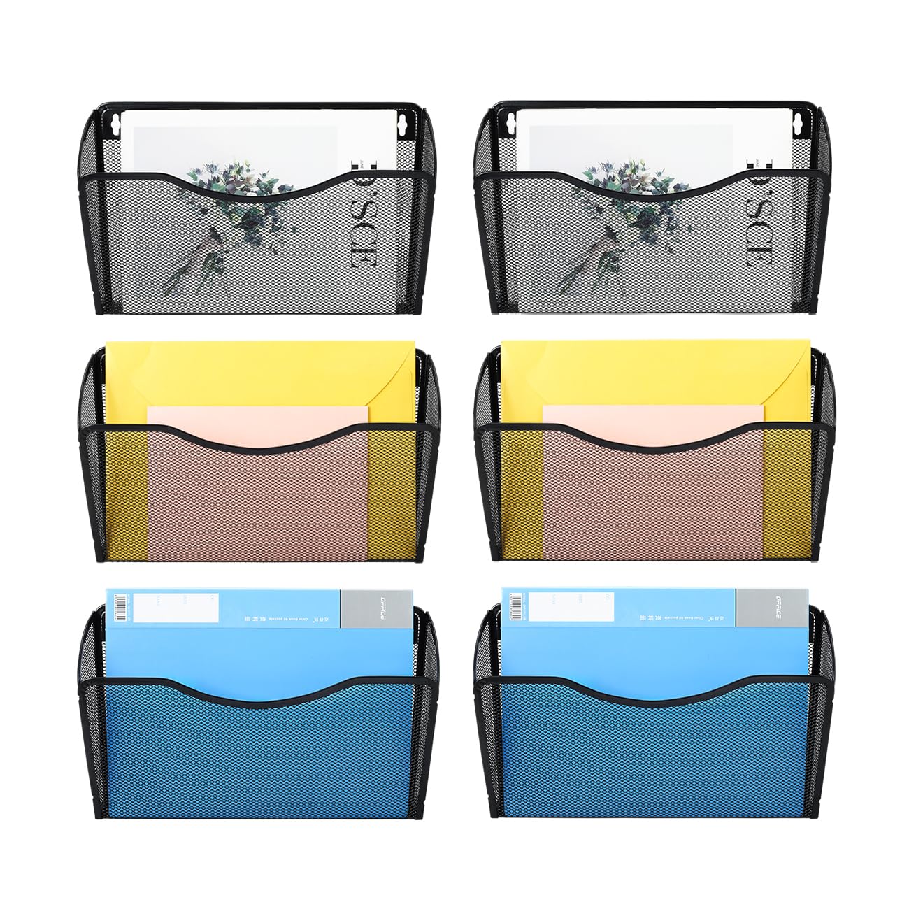 PAG-Mass 6 Pockets Wall File Organizer Metal Mesh Hanging Document Paper Holder Wall Mount Magazine