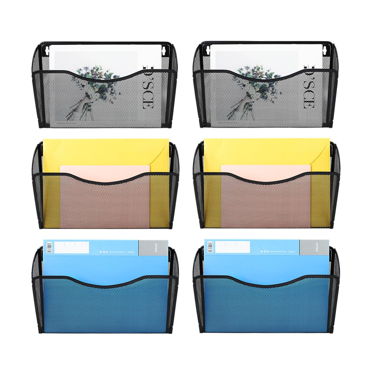 PAG-Mass 6 Pockets Wall File Organizer Metal Mesh Hanging Document Paper Holder Wall Mount Magazine