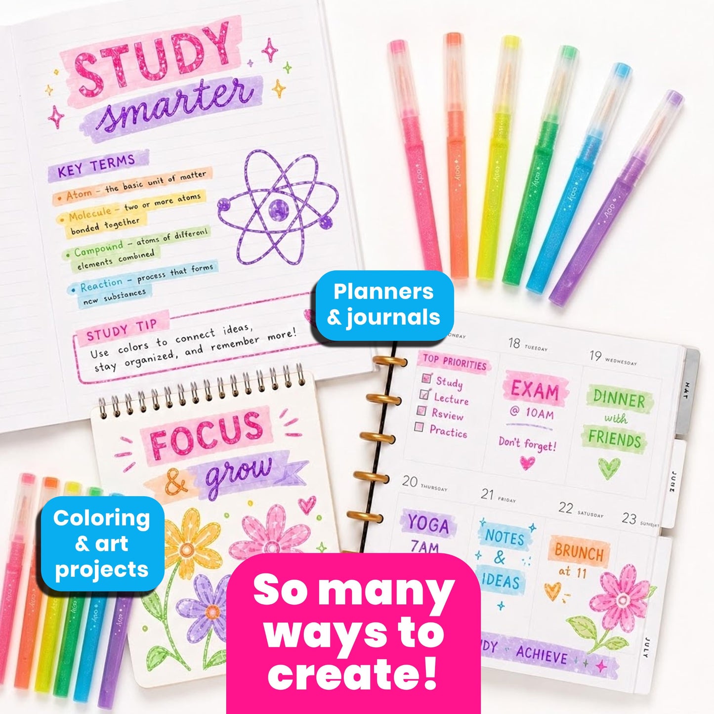 OOLY Oh My Glitter Neon Highlighters, Set of 6