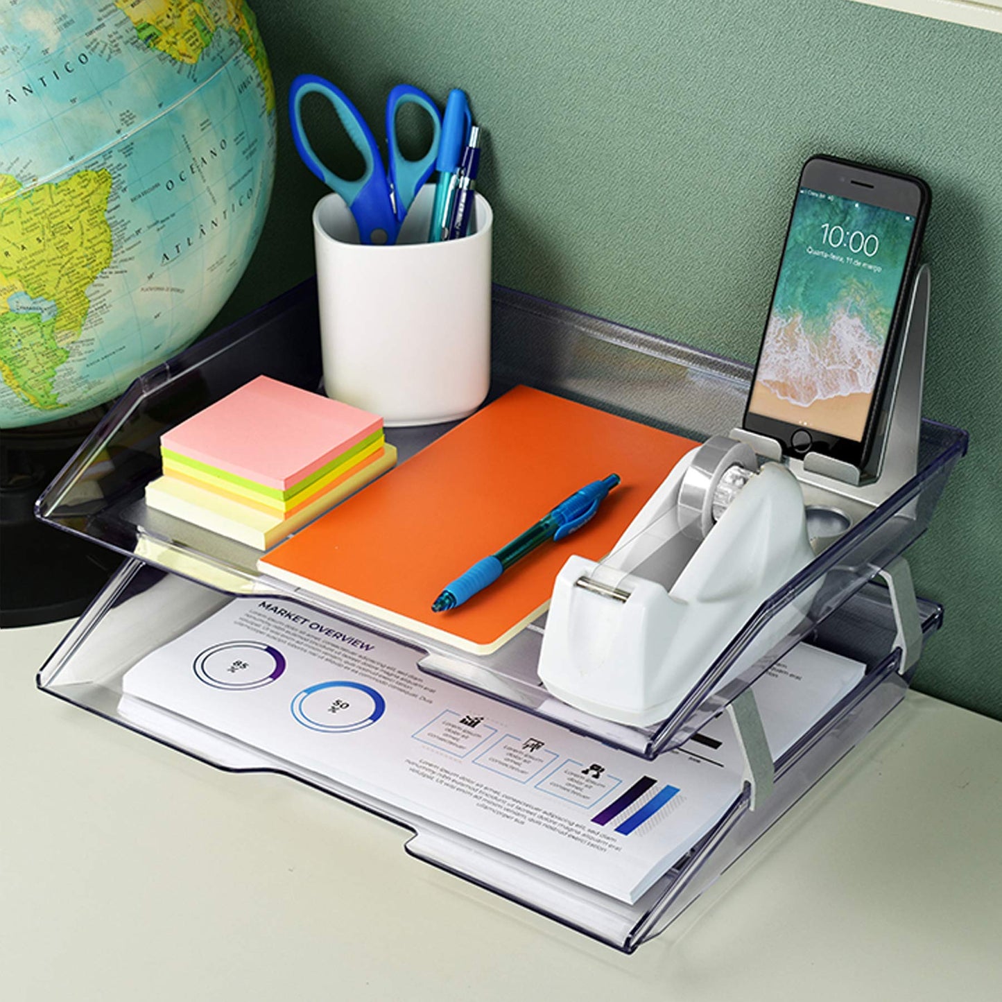 Acrimet Facility 2 Tier Letter Tray, Side Load, Letter Size/A4, Desktop File Organizer, Plastic