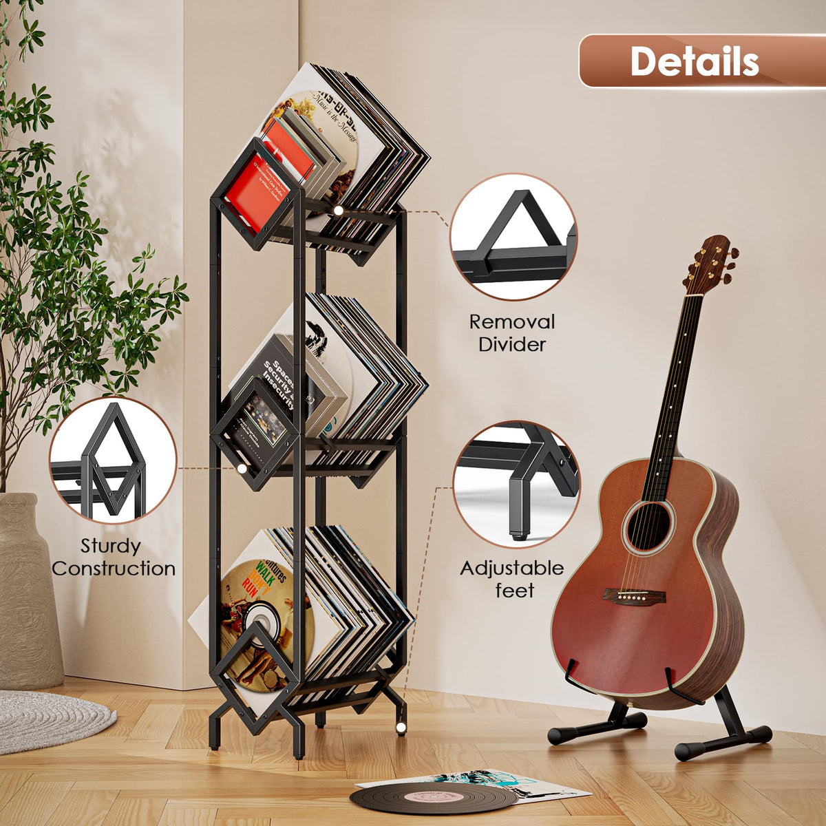 BOEASTER Vinyl Record Storage Rack, Record Holder 260-280 LP Storage Shelf Display Stand for Albums