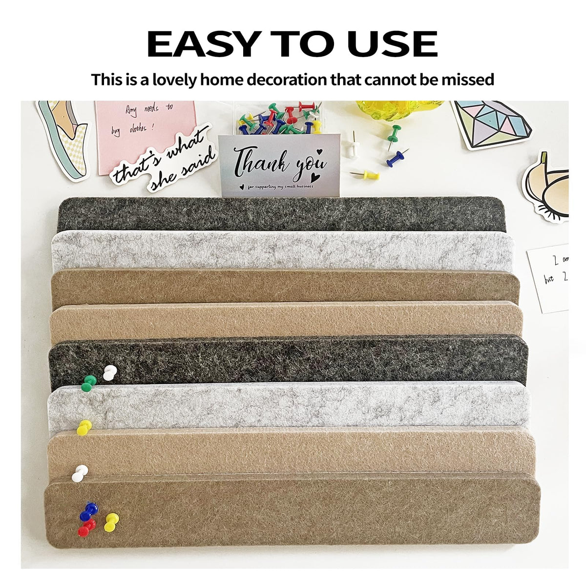 8 Pcs Black Brown Gray Felt Pin Board Bar Strips Bulletin Board ，Self-Adhesive Bulletin Board Bar