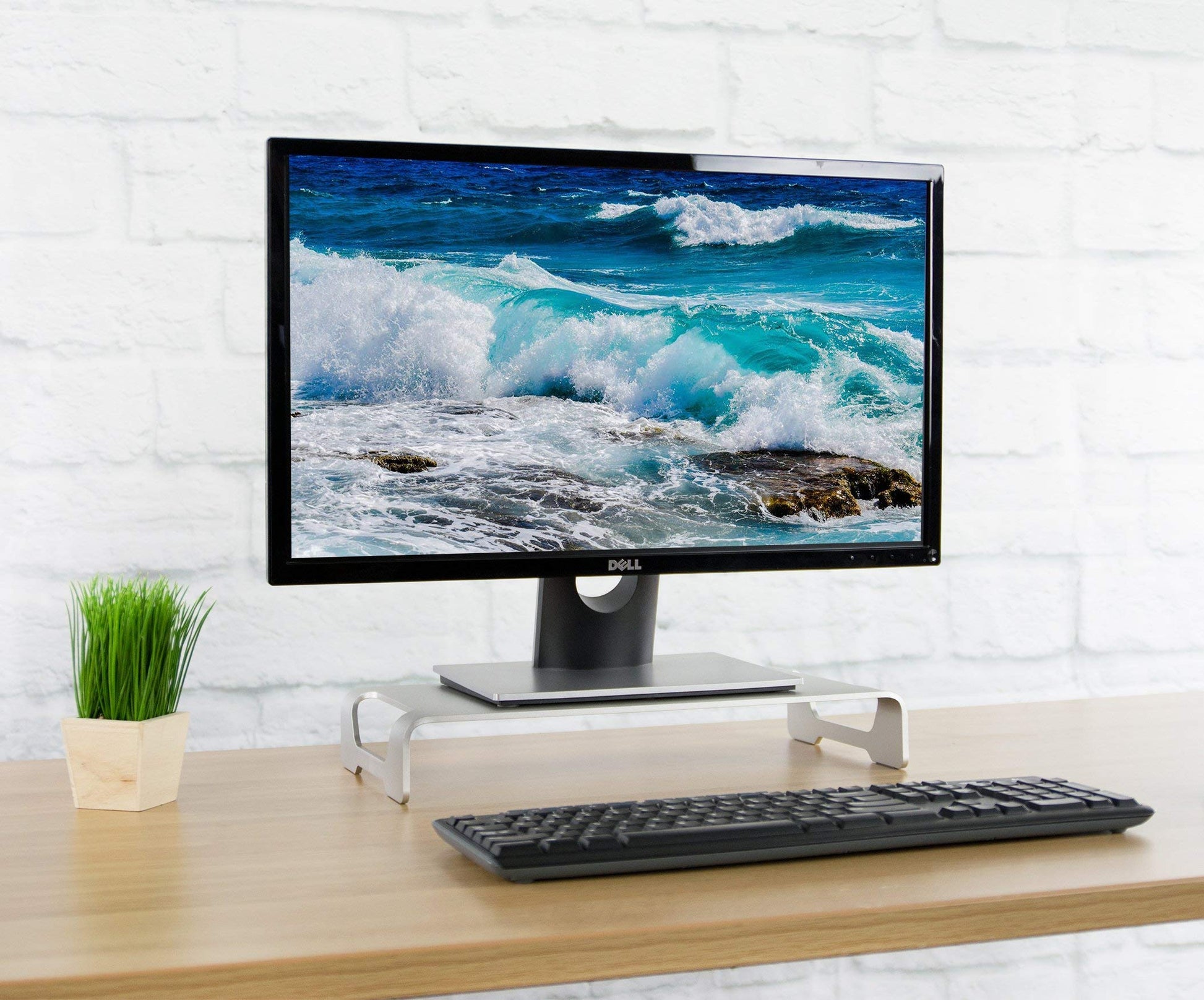 VIVO Silver Aluminum 16 inch Wide Monitor Riser, Ergonomic Desktop Stand, Modern Tabletop Organizer