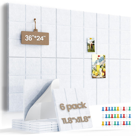 Uoisaiko Large Cork Board Felt Board Tiles for Walls with 30 Push Pins, 11.8"x11.8" Pack of 6 Pin