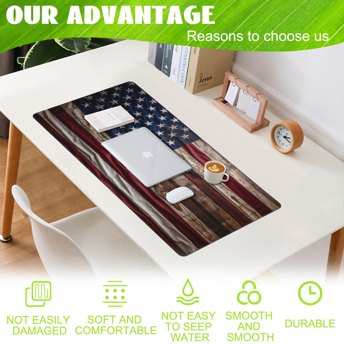 Eflxamz Large Gaming Mouse Pad for Desk,Wooden American Flag Desk Mat,Wooden USA Flag Desk