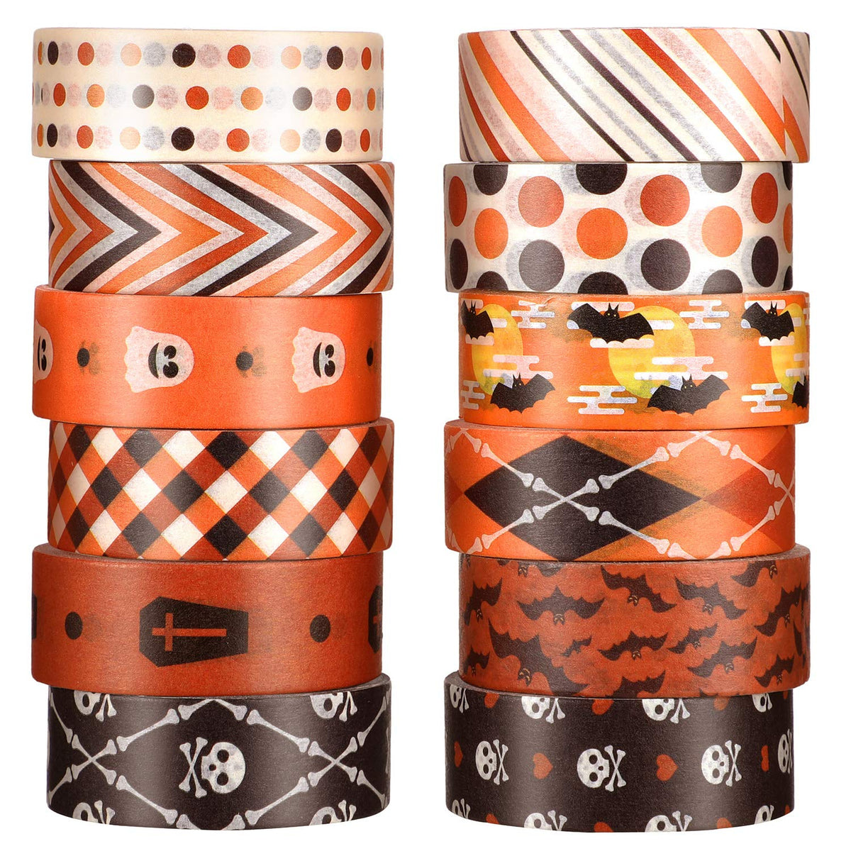 Outus 12 Pcs Halloween Washi Tape with Bat Skull Ghost for Scrapbooking