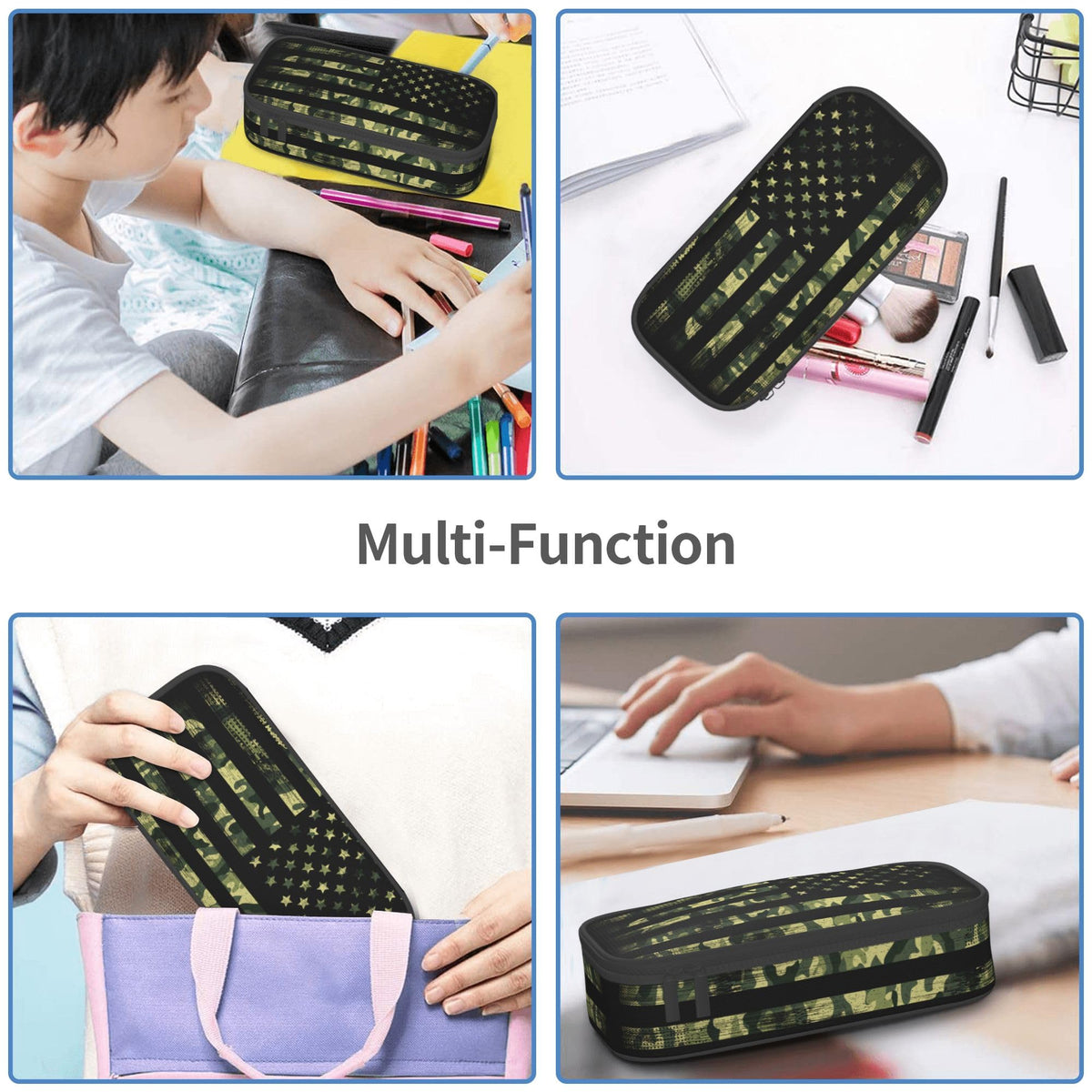 YIJIUWKIS Camo Pencil Box for Kids Adults, Usa Flag Style Pencil Case for Boys Girls, Green Pencil