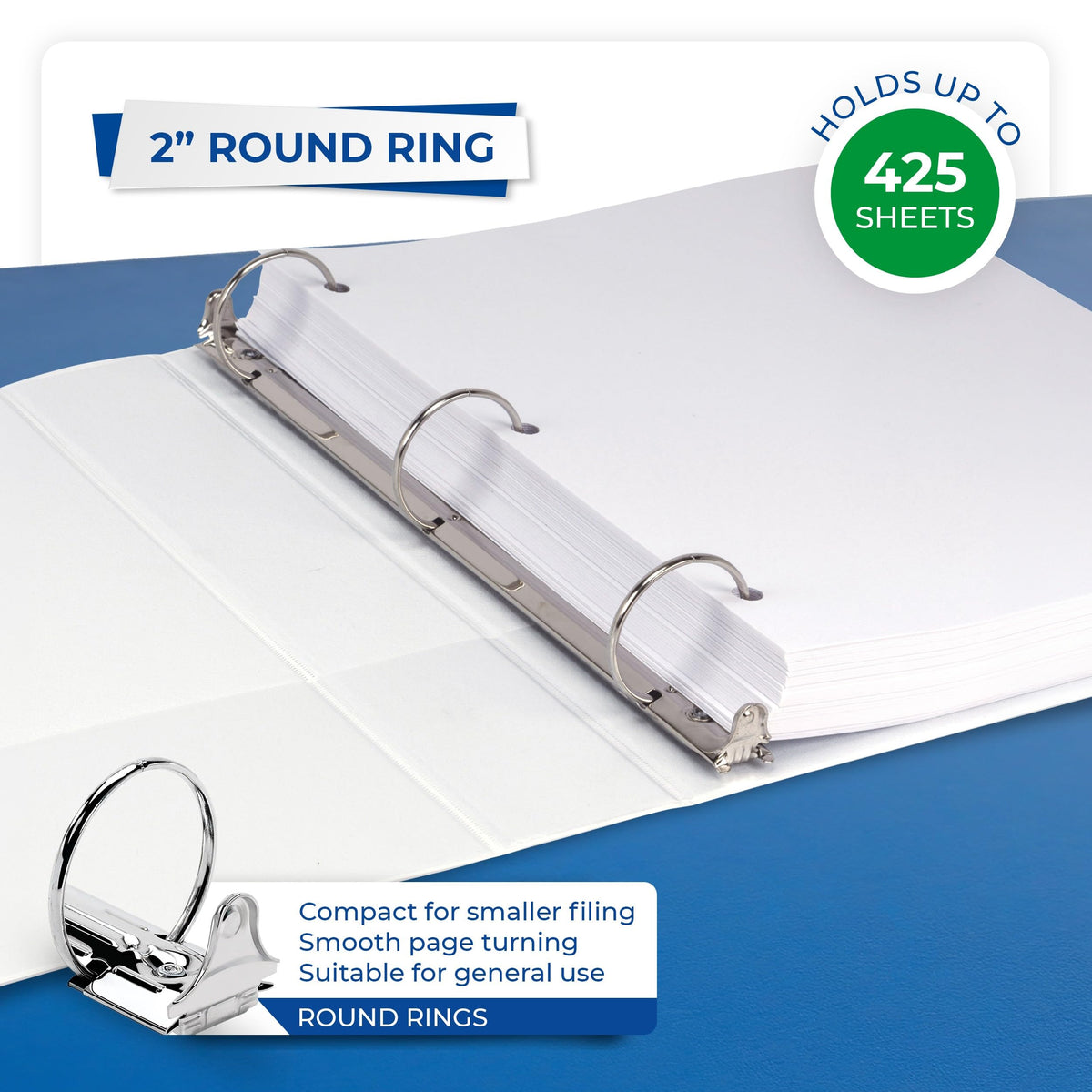 Samsill 2 Inch 3 Ring Binders, Economy Round Ring, Clear View Cover, 425 Sheet Capacity - for