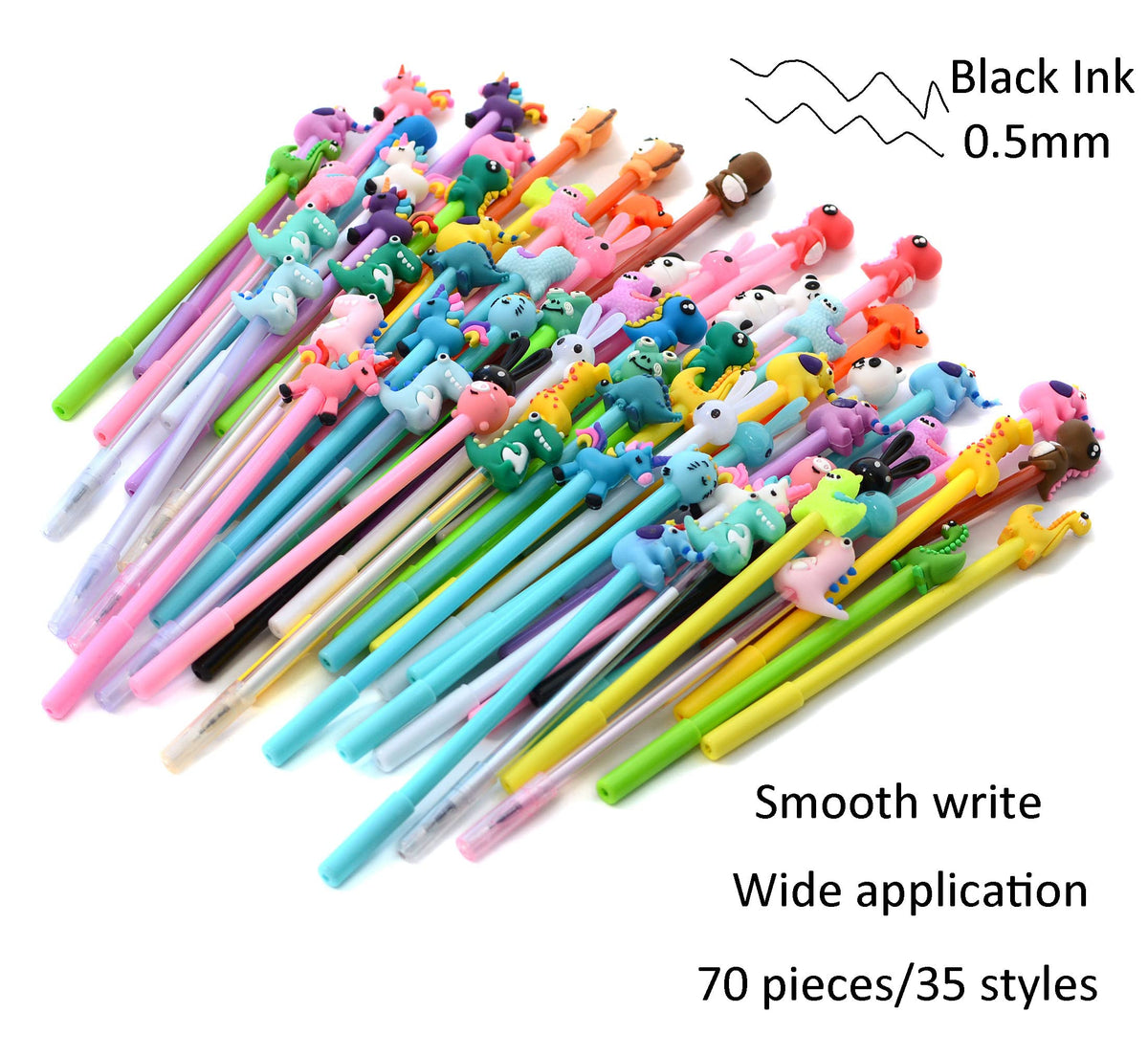 YYaaloa 70pcs Cute Novelty Gel Ink Pens Cartoon Animal 0.5 mm Black Ink Pens Bulk for Kids Office