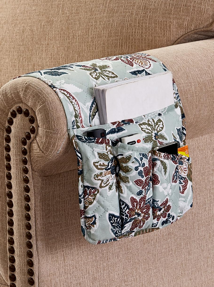 Brilliant Sunshine Vintage Green Flowers Couch Armrest Cover, 35"×13"