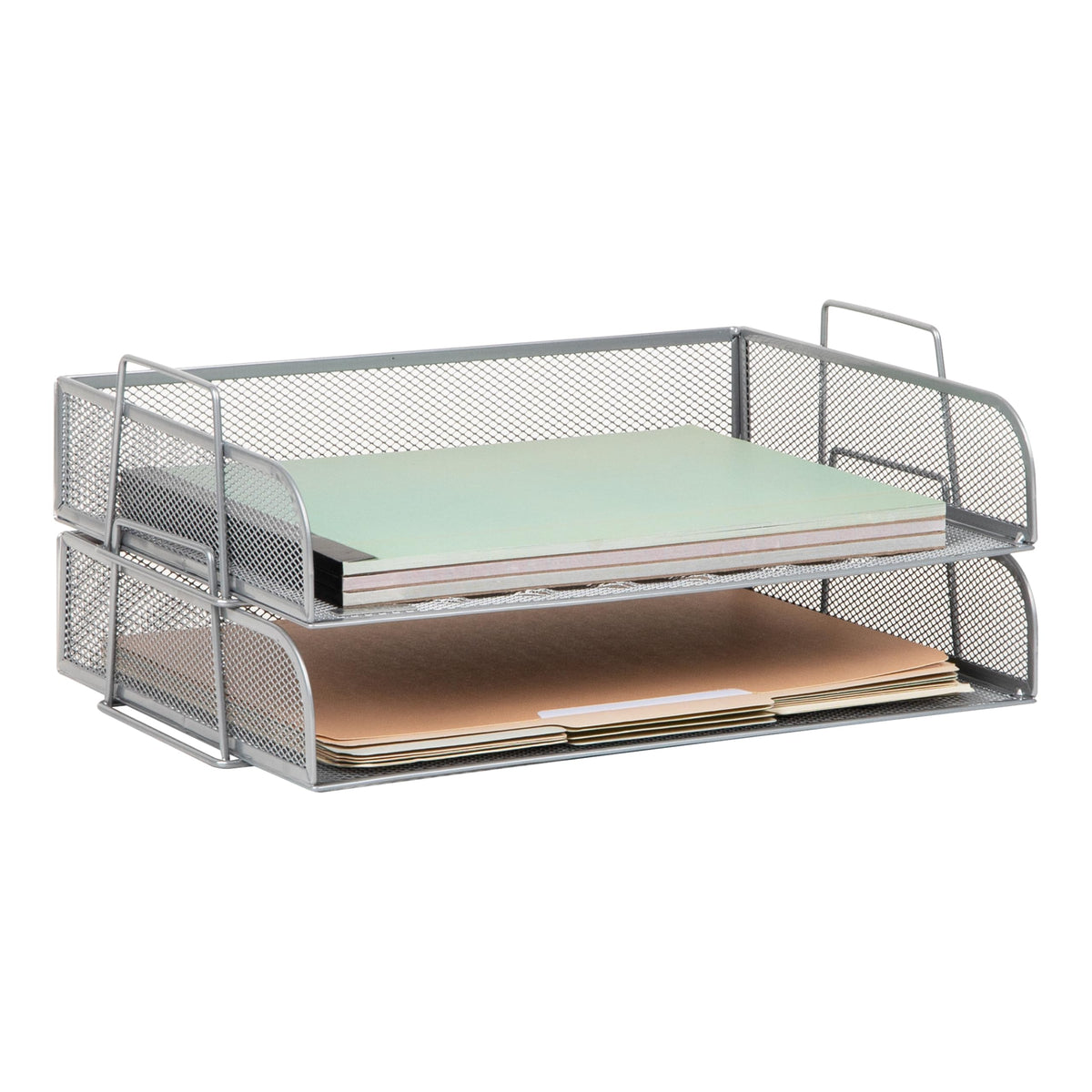 Mind Reader Stackable Paper Tray, Desktop Organizer, File Storage, Office, Metal Mesh, 2 Pcs.