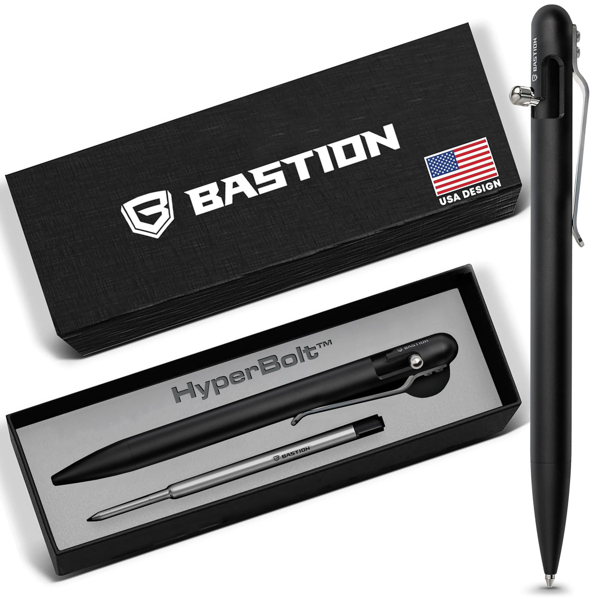 BASTION Slim Bolt Action Pen, Aluminum Black, Premium Metal Writing Pen