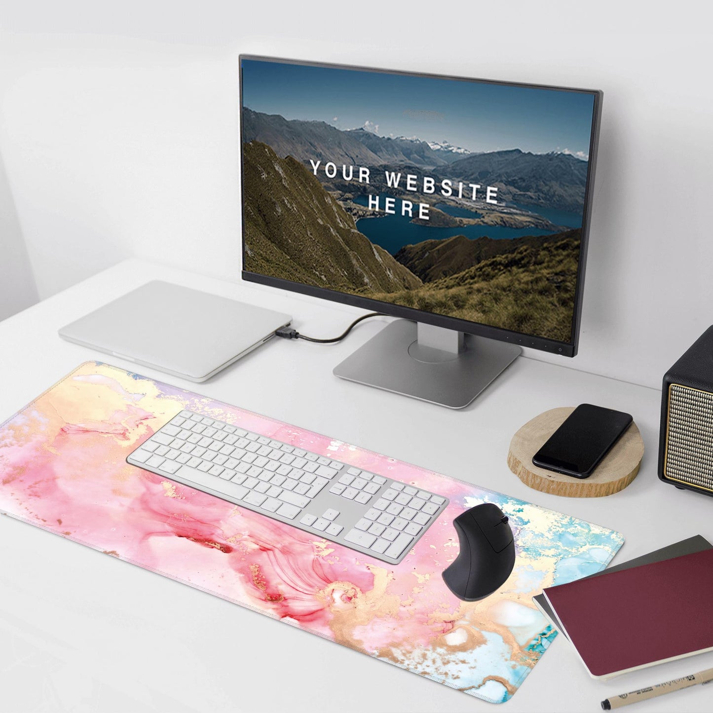 Cute Pink Marble Large Mouse Pad,Gaming Keyboard Desk Pad,Extended Mouse Mat Non-Slip Rubber Base