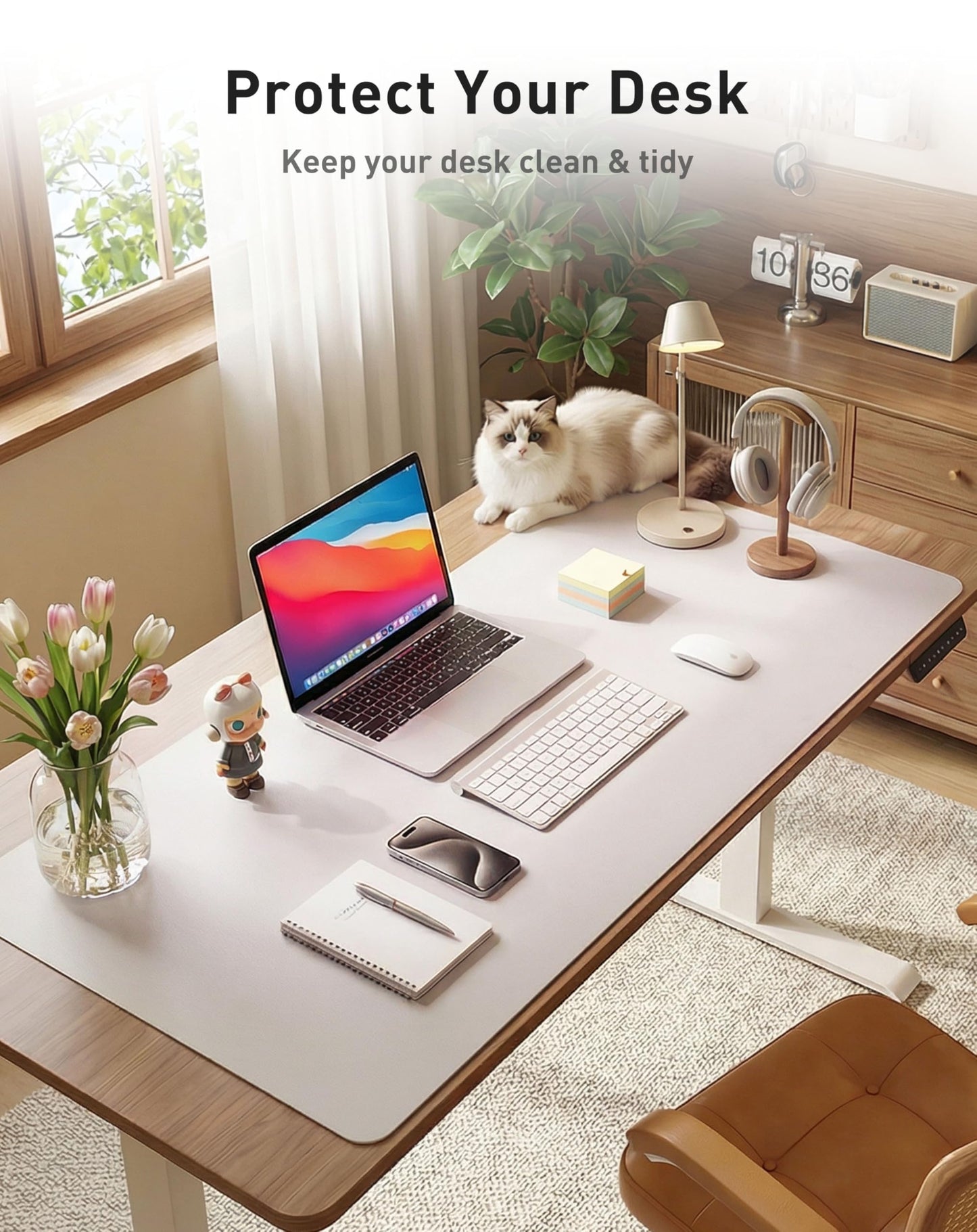 Aothia Faux Leather Desk Mat - Large Mouse Pad, Non-Slip PU Leather Blotter, Waterproof Writing