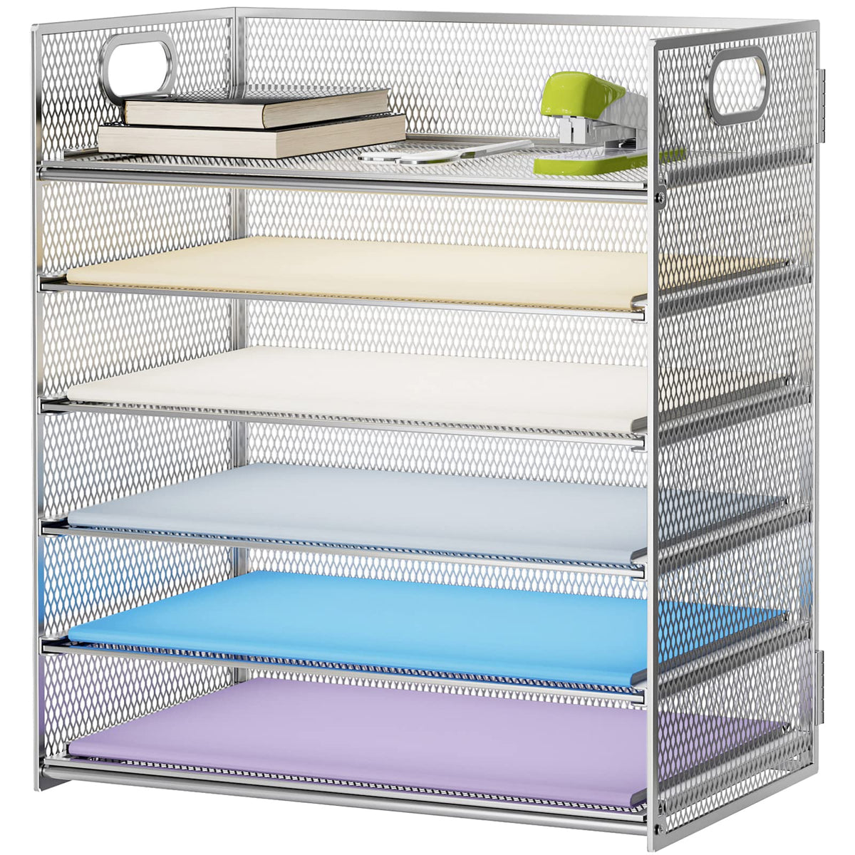 Marbrasse Paper Letter Tray - 6 Tier Mesh File Organizer with Handle, Paper Sorter for Letter/A4