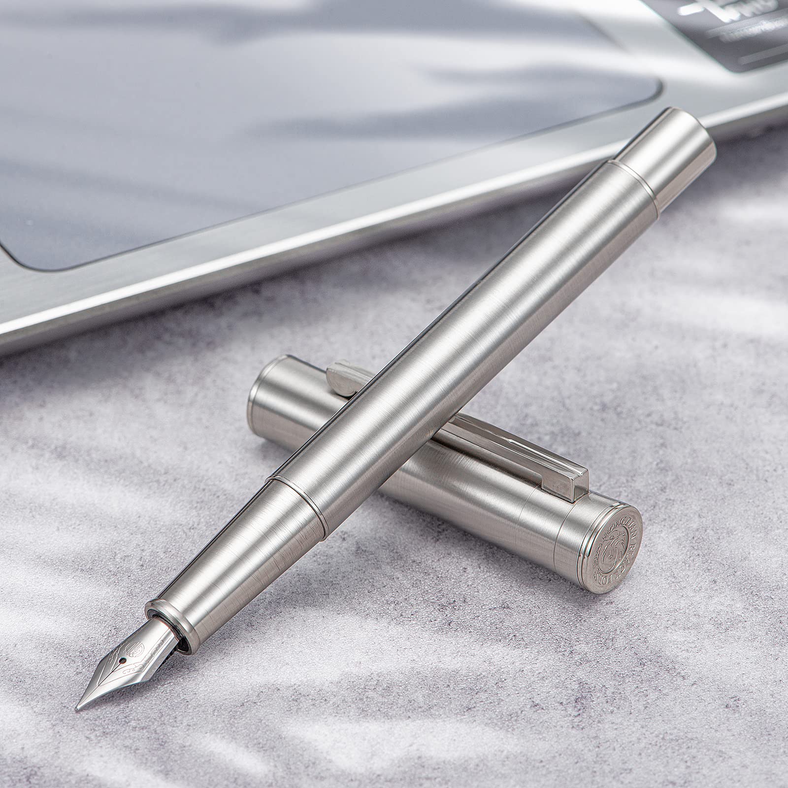 Hongdian 1861 Stainless Steel Fountain Pen Fine Nib, Classic Design Smooth Writing Pen with