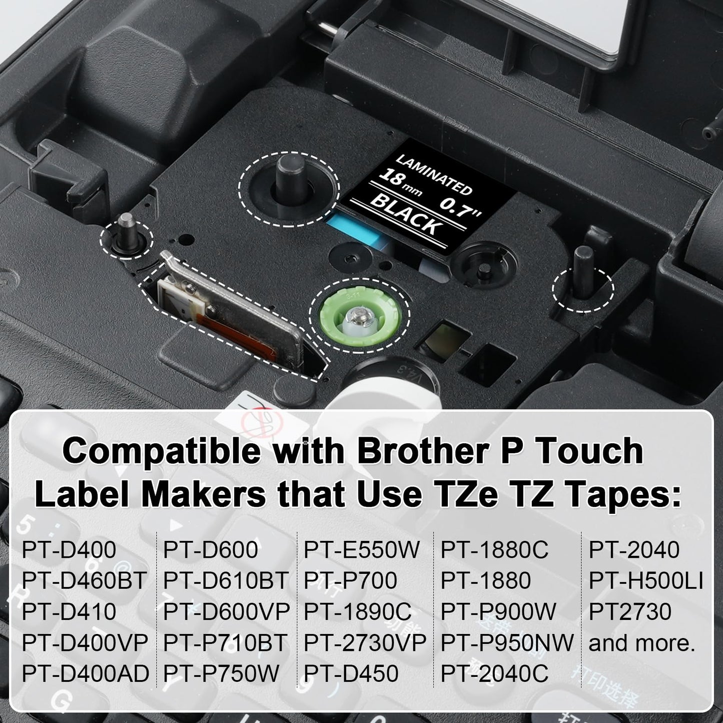 18mm Black Label Tape TZe-345 Replacement for Brother P Touch Label 0.7''