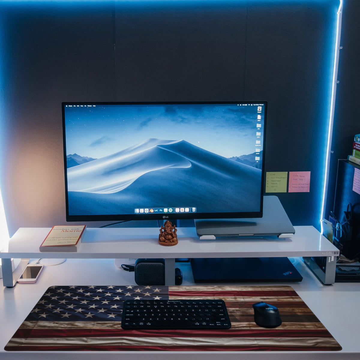 Eflxamz Large Gaming Mouse Pad for Desk,Wooden American Flag Desk Mat,Wooden USA Flag Desk