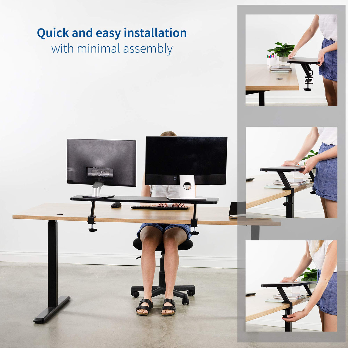 VIVO Black Clamp-on Large 40 inch Ergonomic Desk Shelf, Dual Computer Monitor and Laptop Riser