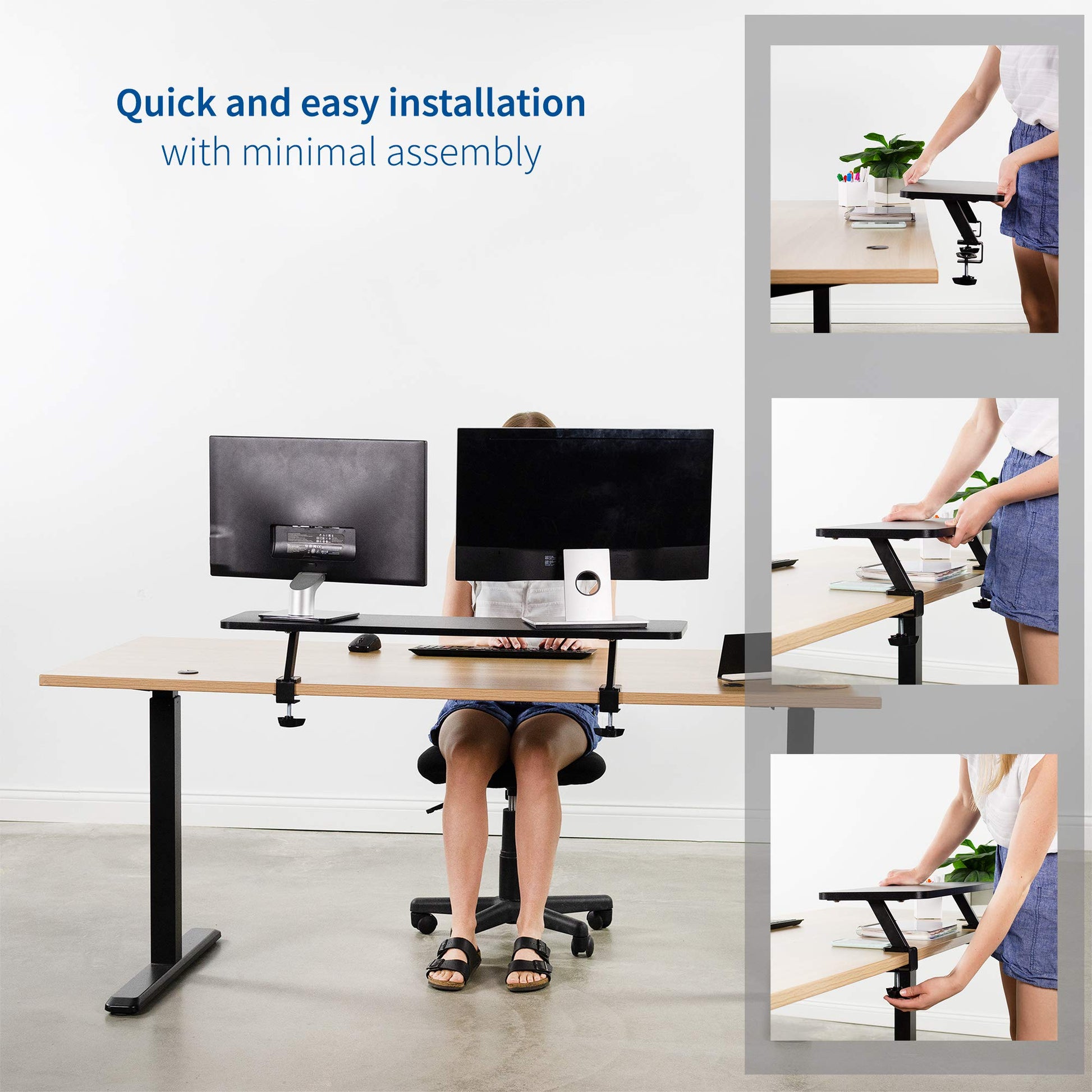 VIVO Black Clamp-on Large 40 inch Ergonomic Desk Shelf, Dual Computer Monitor and Laptop Riser