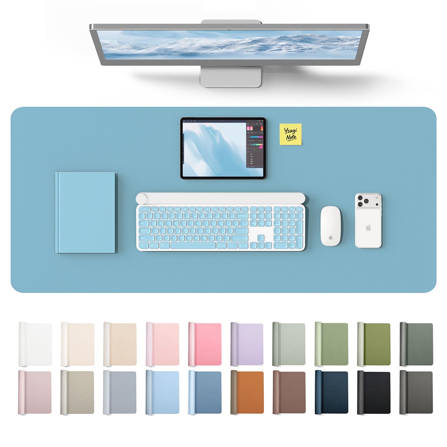YSAGi Leather Desk Protector, Office Mat, Large Mouse Mat, Non-Slip PU Leather Blotter, Laptop Desk