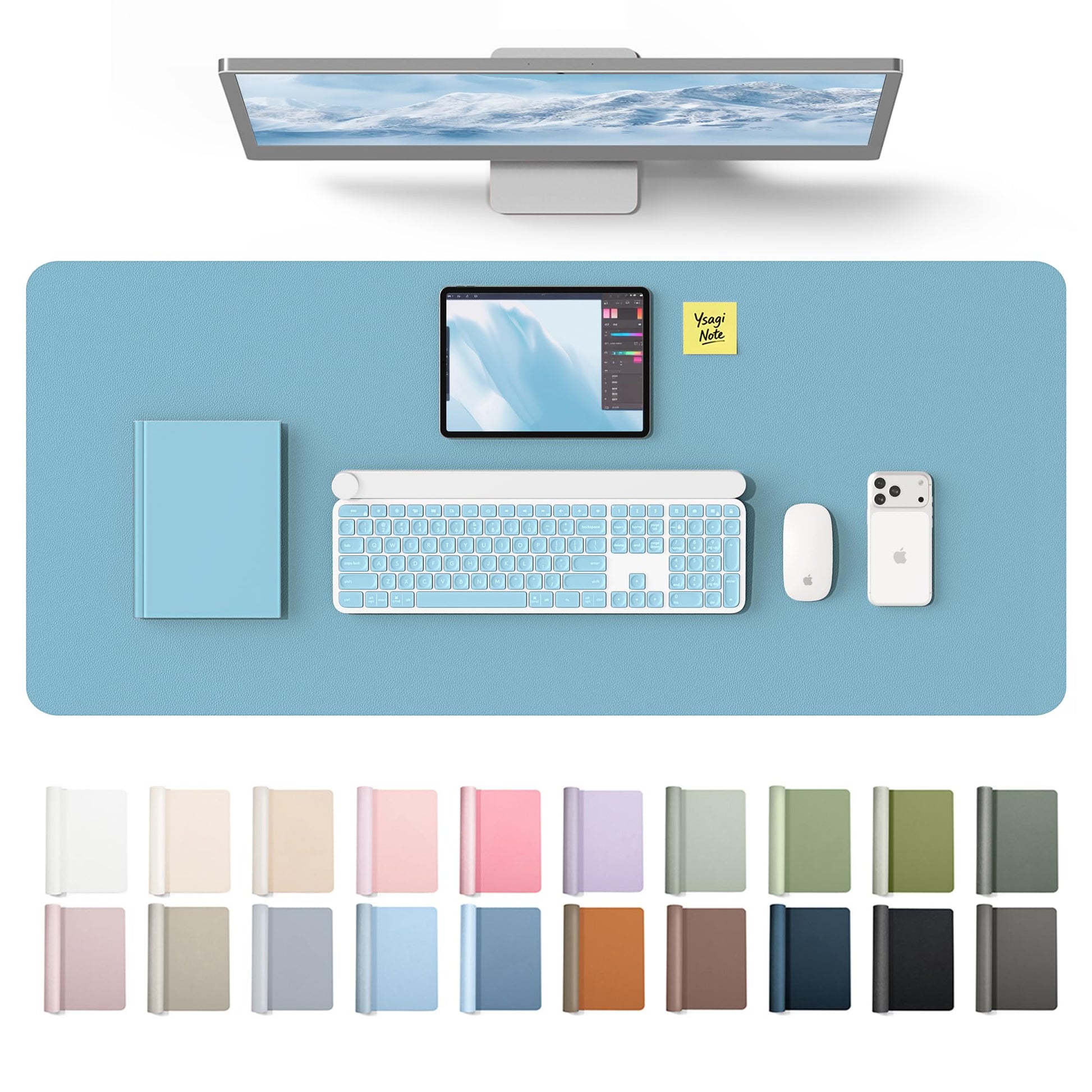 YSAGi Leather Desk Protector, Office Mat, Large Mouse Mat, Non-Slip PU Leather Blotter, Laptop Desk