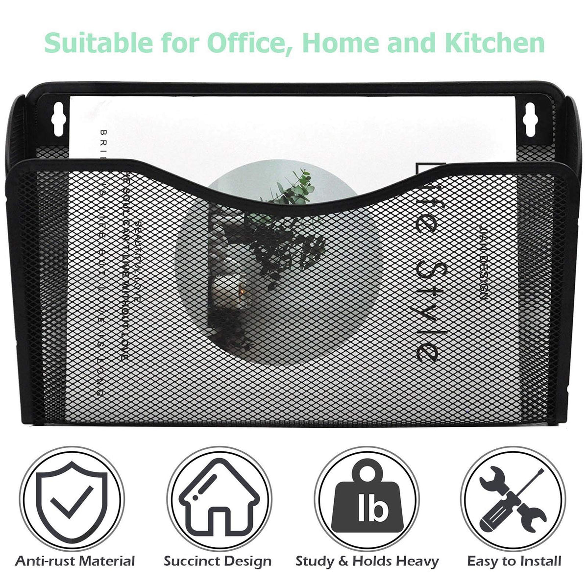 EASEPRES 3 Single Pocket Mesh Hanging File Organizer, Vertical Wall Mounted Magazine File Holder