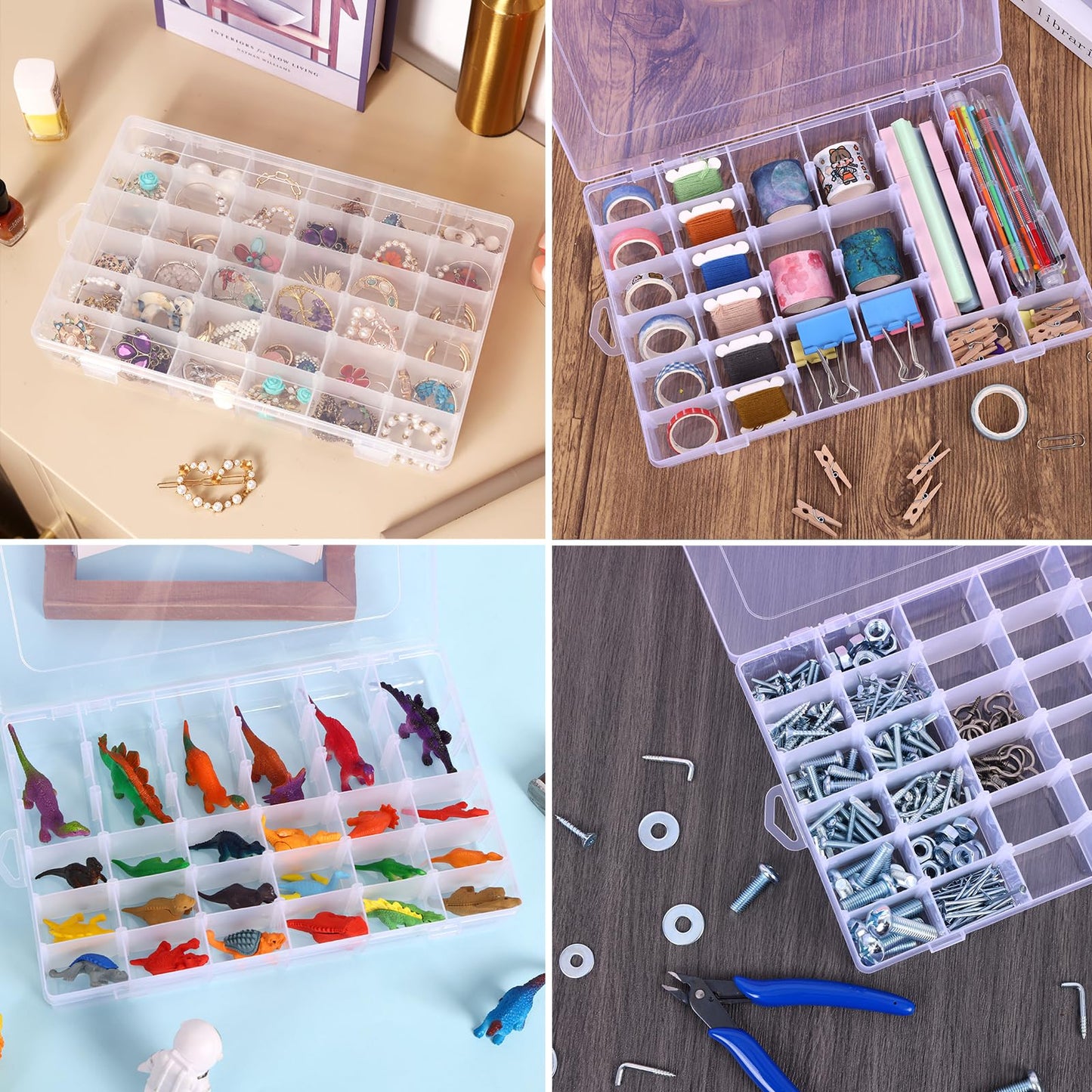 Bead Organizer Storage 4 Pack 36 Grid Jewelry Tackle Craft Box Adjustable