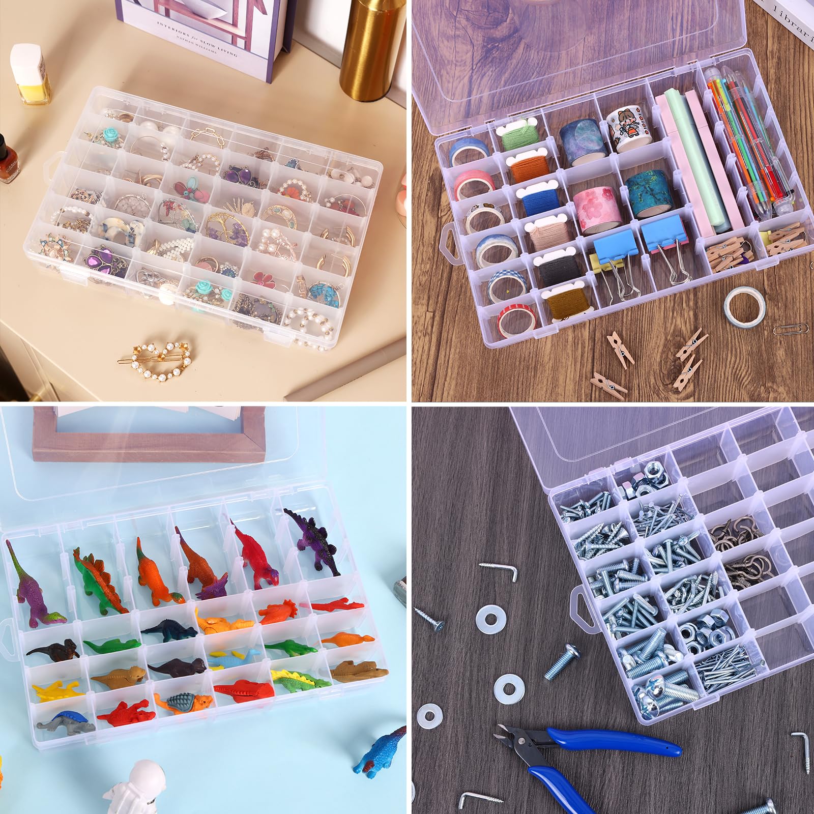Bead Organizer Storage 4 Pack 36 Grid Jewelry Tackle Craft Box Adjustable