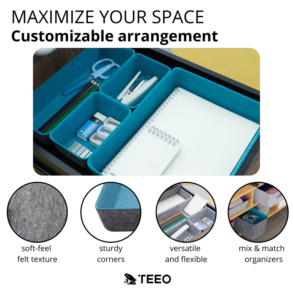 Teeo - Desk Organizer Drawer - Makeup Drawer Organizer Trays - Bathroom Drawer Organizer - Small