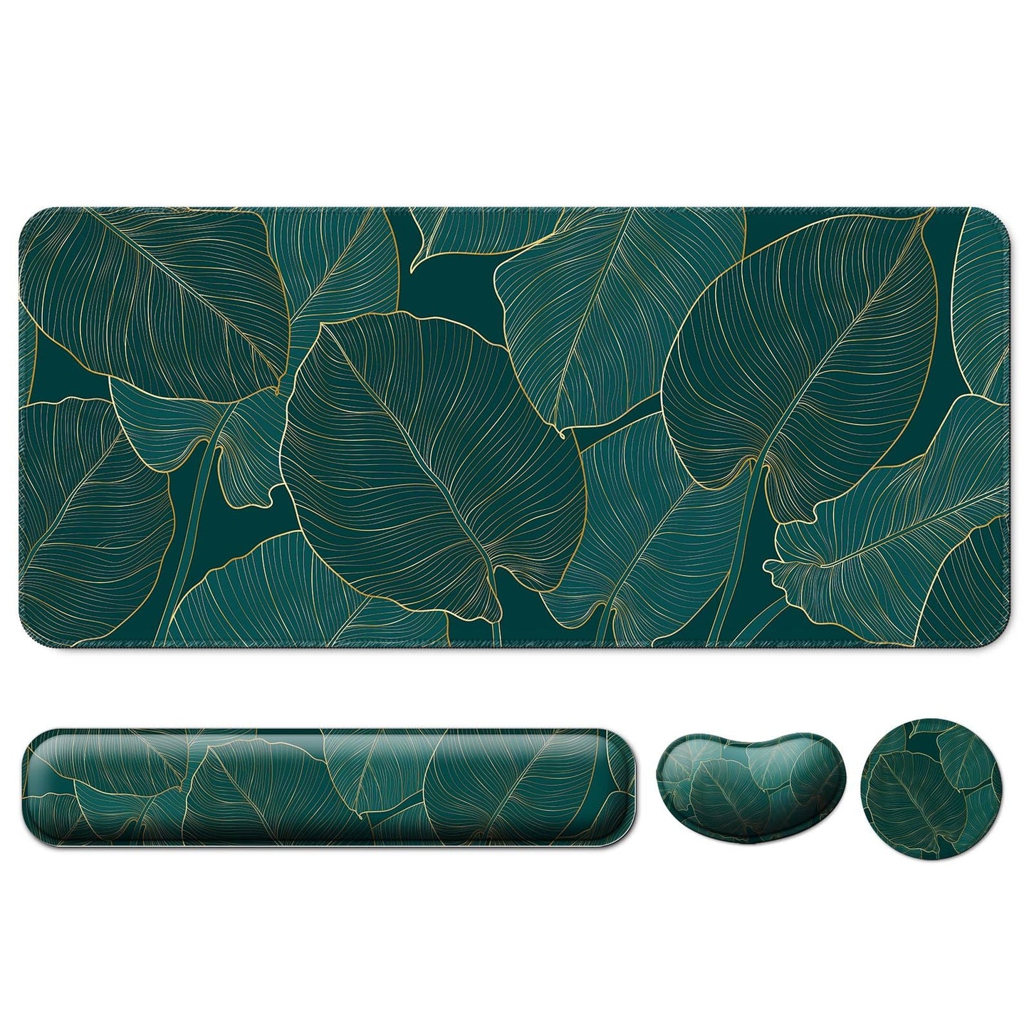 4 in 1 Mouse Pad and Keyboard Wrist Rest,Large Desk Mat,Coaster Set-Leaves