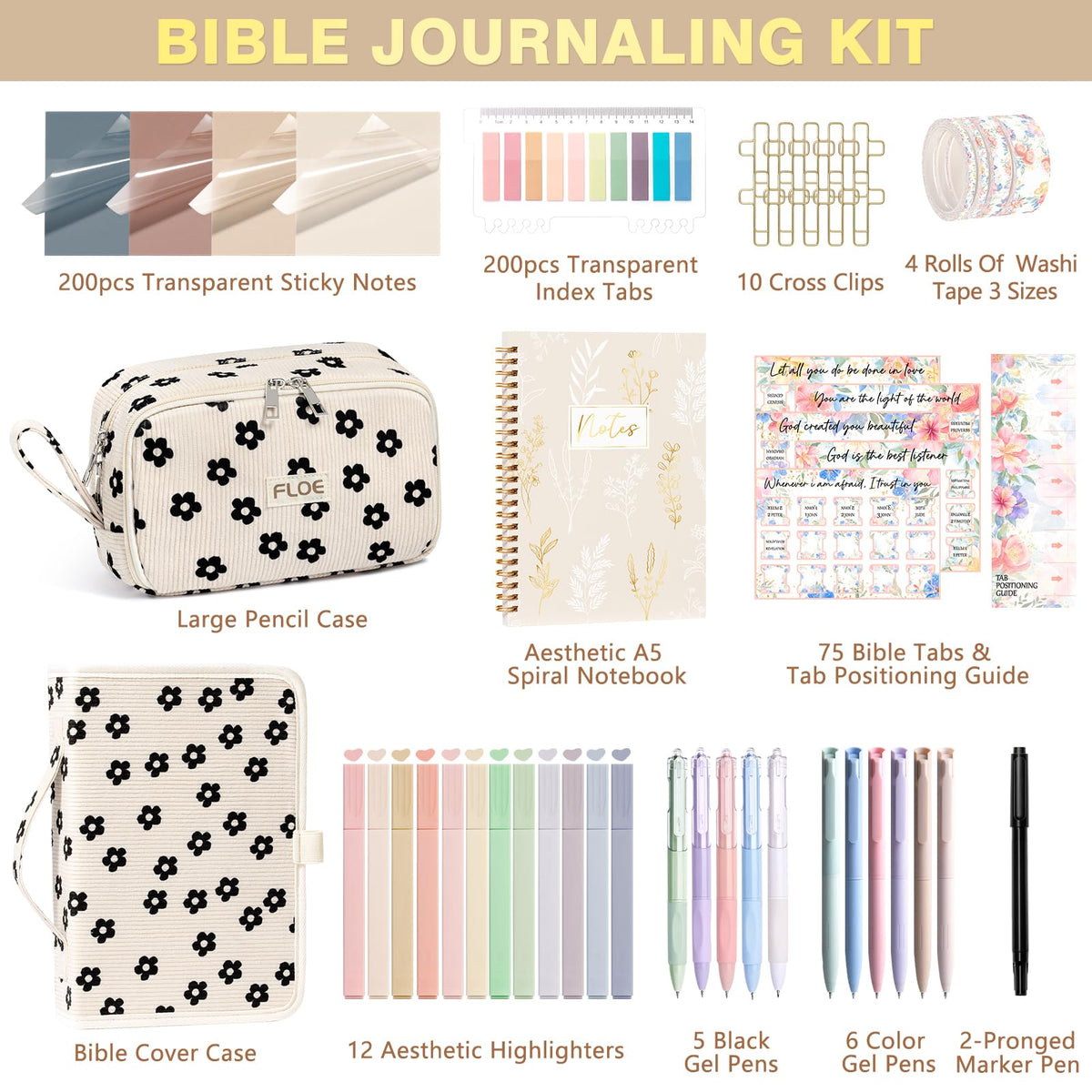 Bible Study Supplies Journaling Annotation Kit w/Bible Cover Case for Women