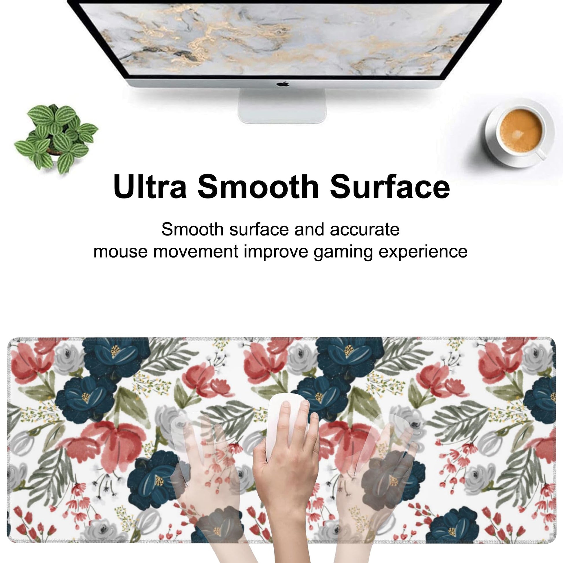 Watercolor Flowers Desk Mat,Large Colorful Floral Gaming Keyboard Mouse Pad,Non-Slip Rubber Base