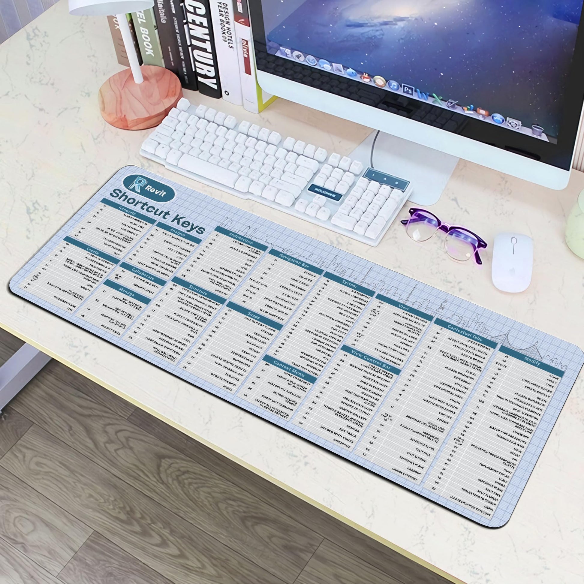 Autodesk Revit Shortcut Keys Mouse Mat, Revit Cheat Sheet Revit Quick Reference Extra Large