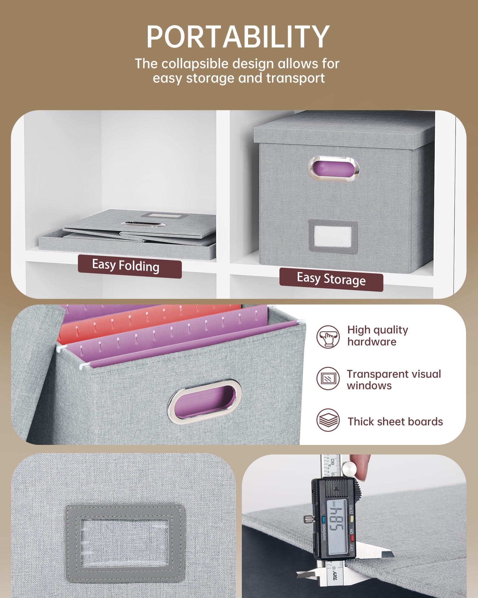 Oterri 2 Pack File Storage Organizer, Filing Box, Portable File Box with Lid, Fit for Letter/Legal