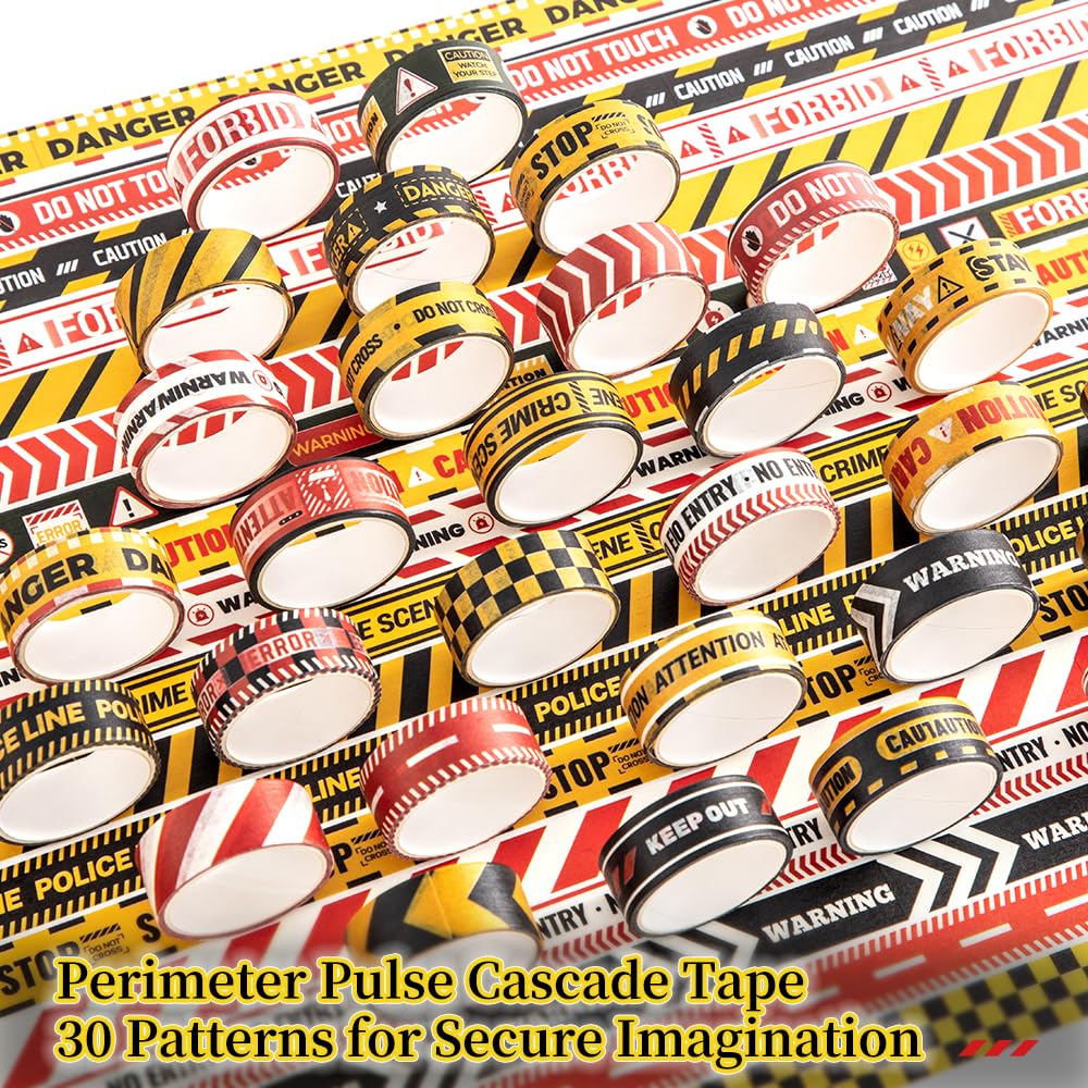 icceemee 30 Rolls Warning line Theme Washi Tape Set, Writable Decorative Tapes for Scrapbooking