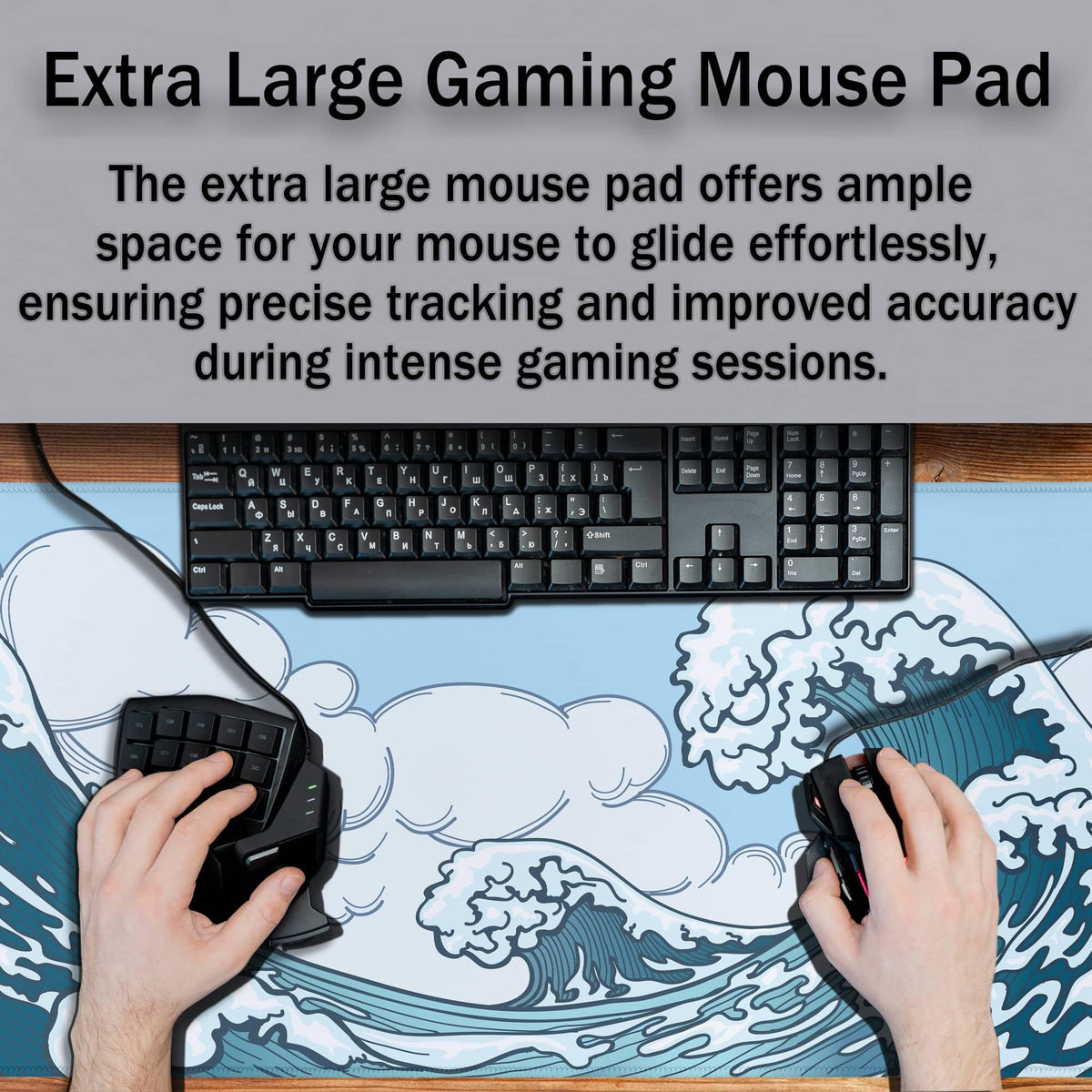 Samgula Big Mouse Pad Blue and White, Great Wave Desk Mouse Pads Office Desk Pads, Extra Large