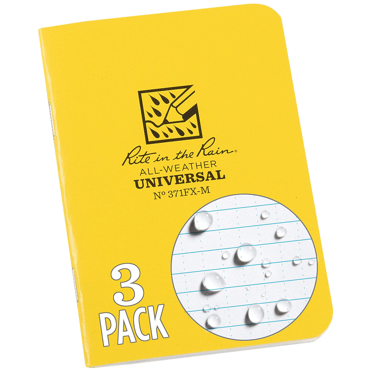 Rite in the Rain Weatherproof Mini Stapled Notebook, 3.25" x 4.625", Yellow Cover, Universal