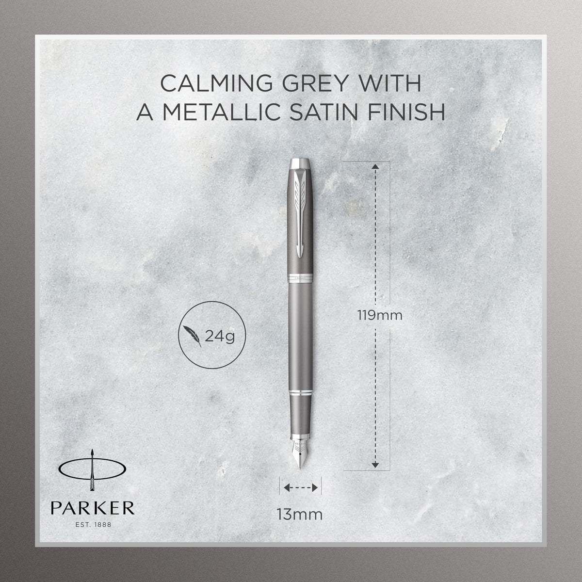 PARKER IM Writing Rituals Fountain Pen, Grey Finish with Gradient, Chrome Trims, Medium Nib, Blue