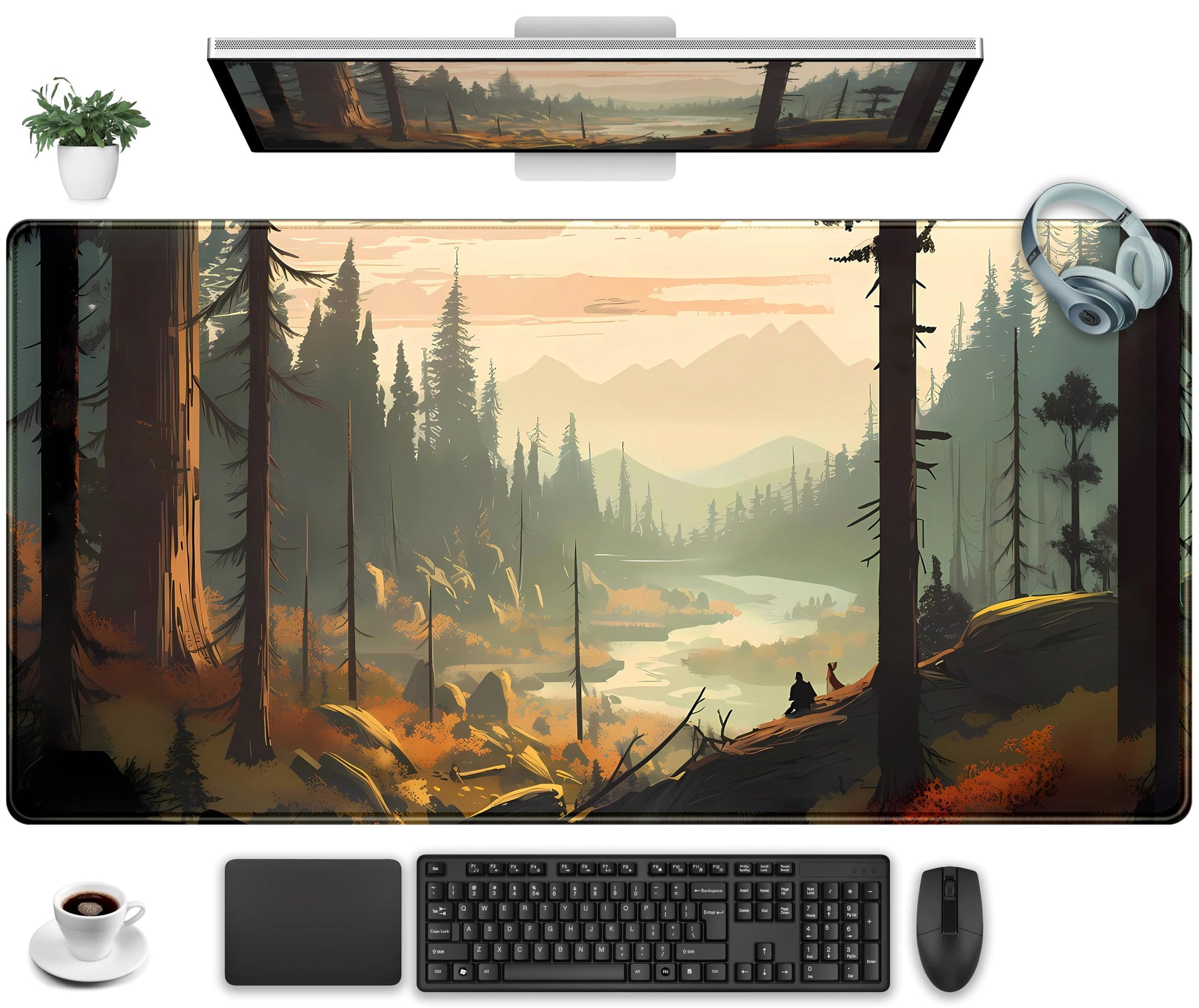 Desk Mat Gaming Desk Pad Valleys, Forest Mouse Pad XXL Extended Large Mouse and Keyboard Mat