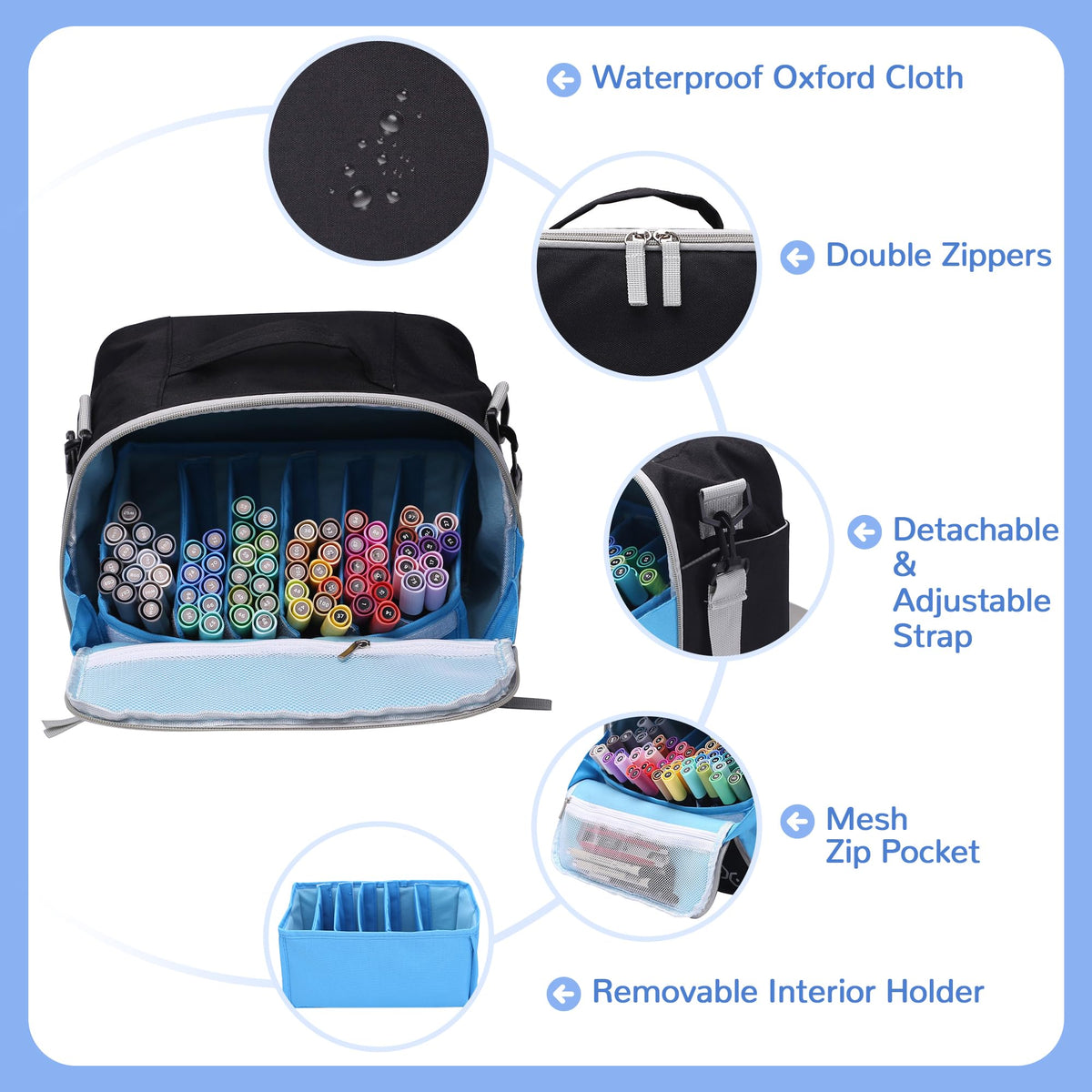 Togood Marker Organizer Bag - Large Storage Crossbody Tote for Marker Pens 130PCS+, Portable Art