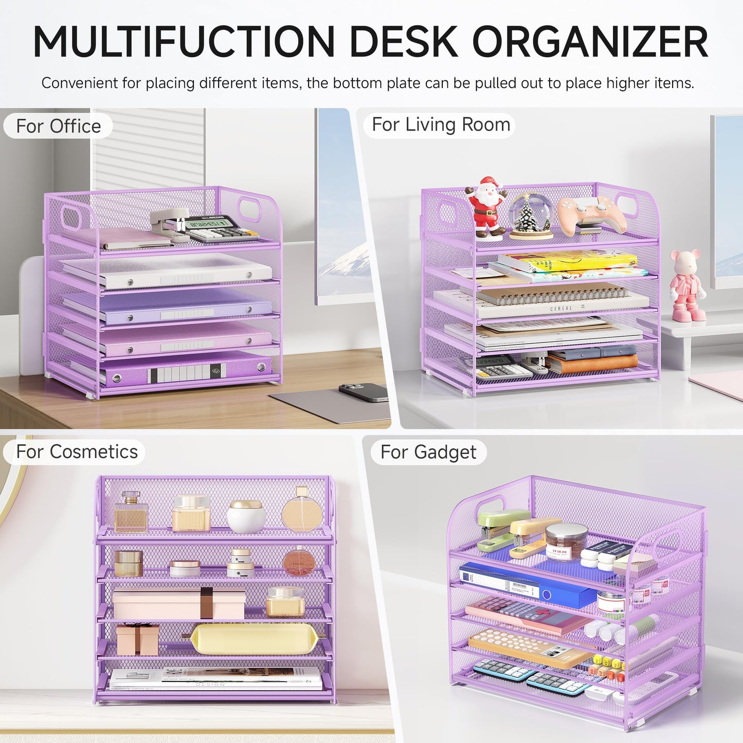 Lavatino Desk Letter Tray Paper Organizer, 5-Tier with Handle Metal Mesh Desktop File Organizer