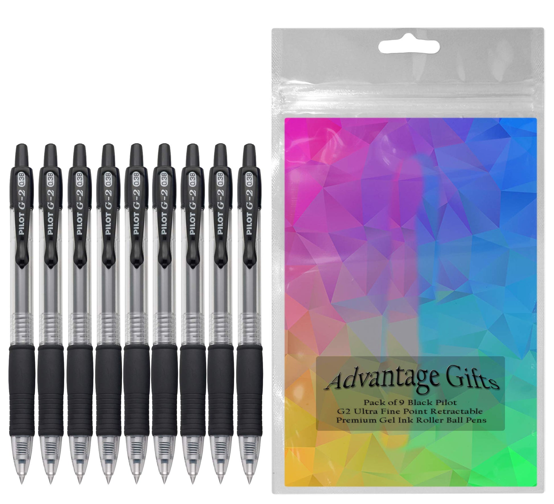 Advantage Gifts G2 Retractable Premium Gel Ink Roller Ball Pens Ultra Fine Point (.38mm) Black Ink